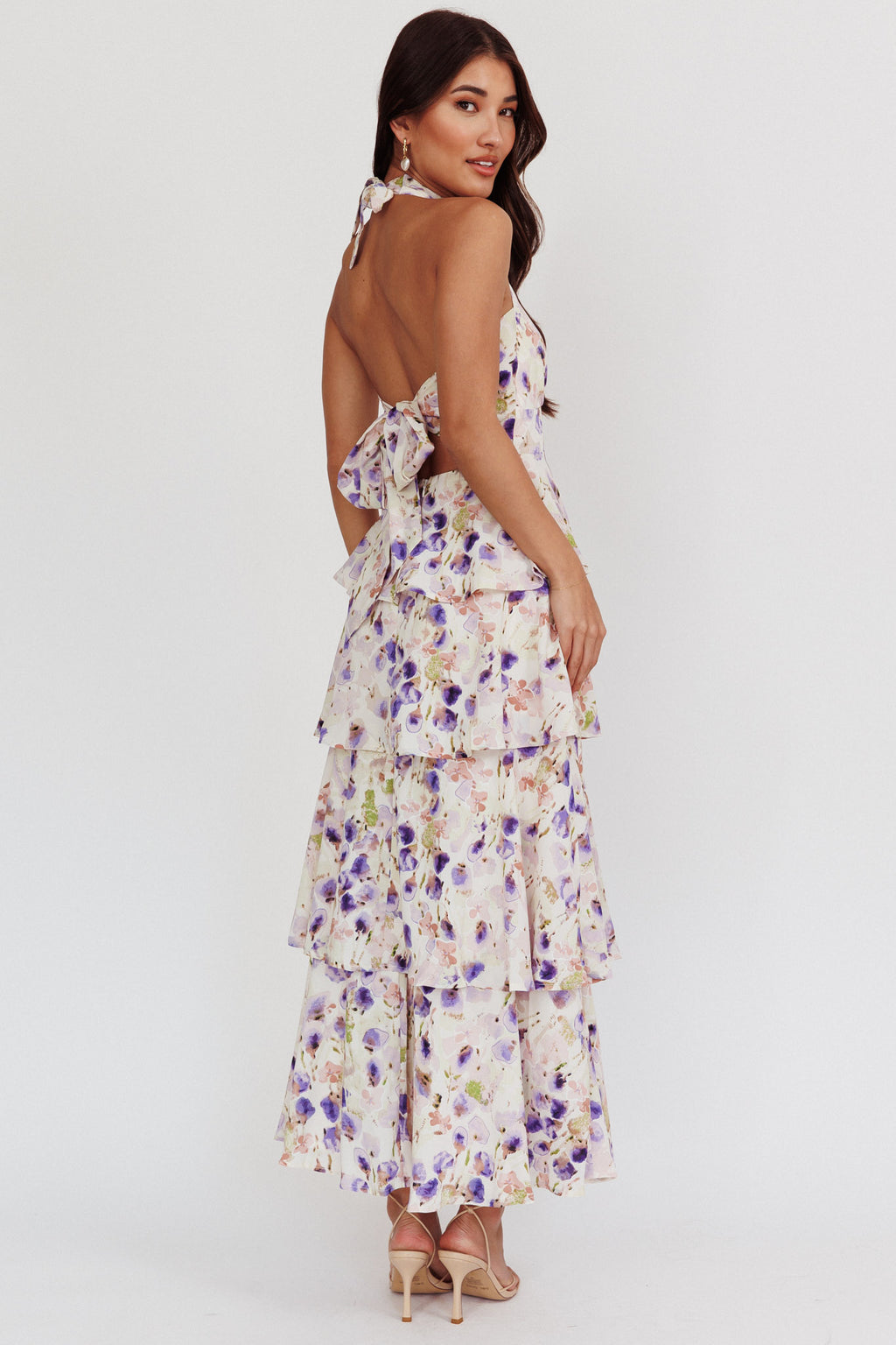 Provence Bloom Tiered Halterneck Dress Blue by Selfie Leslie Australia