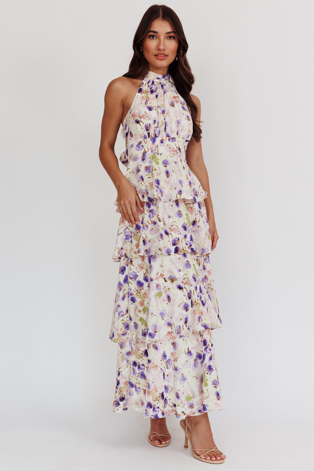 Provence Bloom Tiered Halterneck Dress Blue by Selfie Leslie Australia