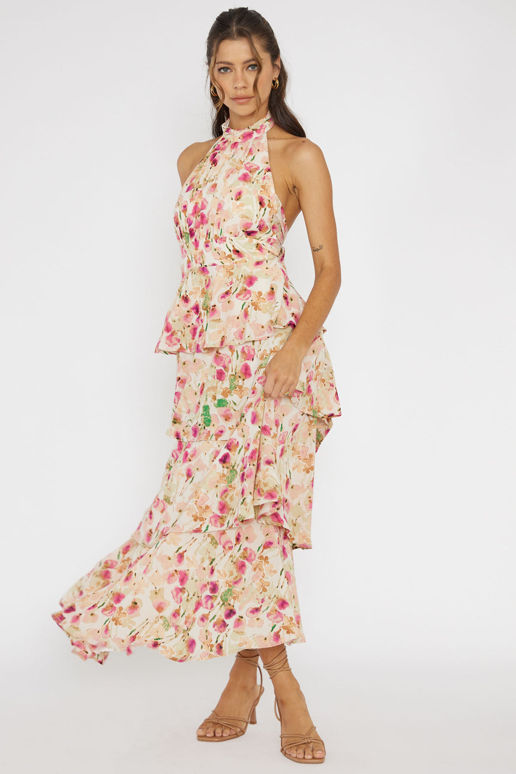 Provence Bloom Tiered Halterneck Dress Pink by Selfie Leslie Australia