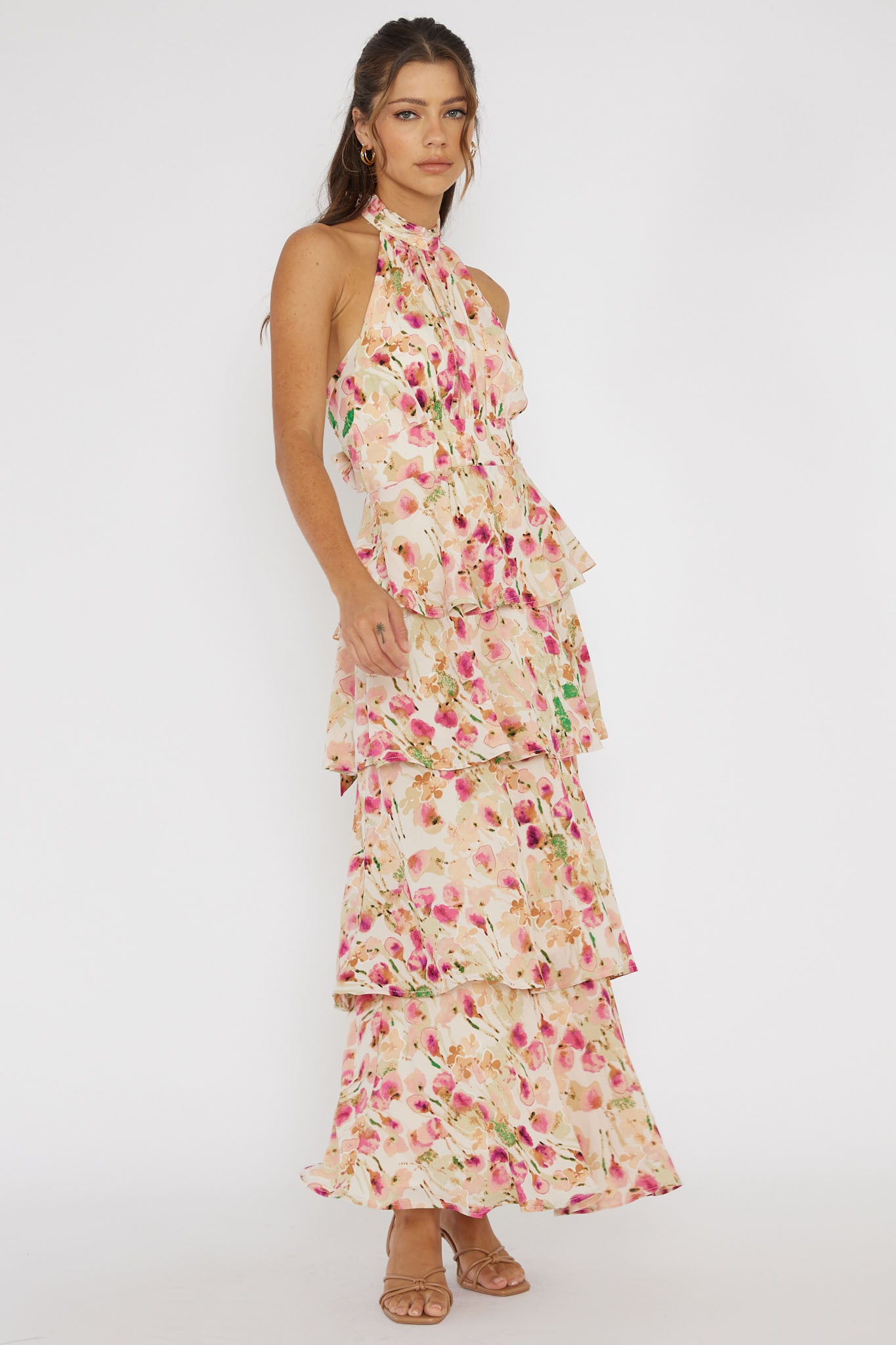 Provence Bloom Tiered Halterneck Dress Pink by Selfie Leslie Australia