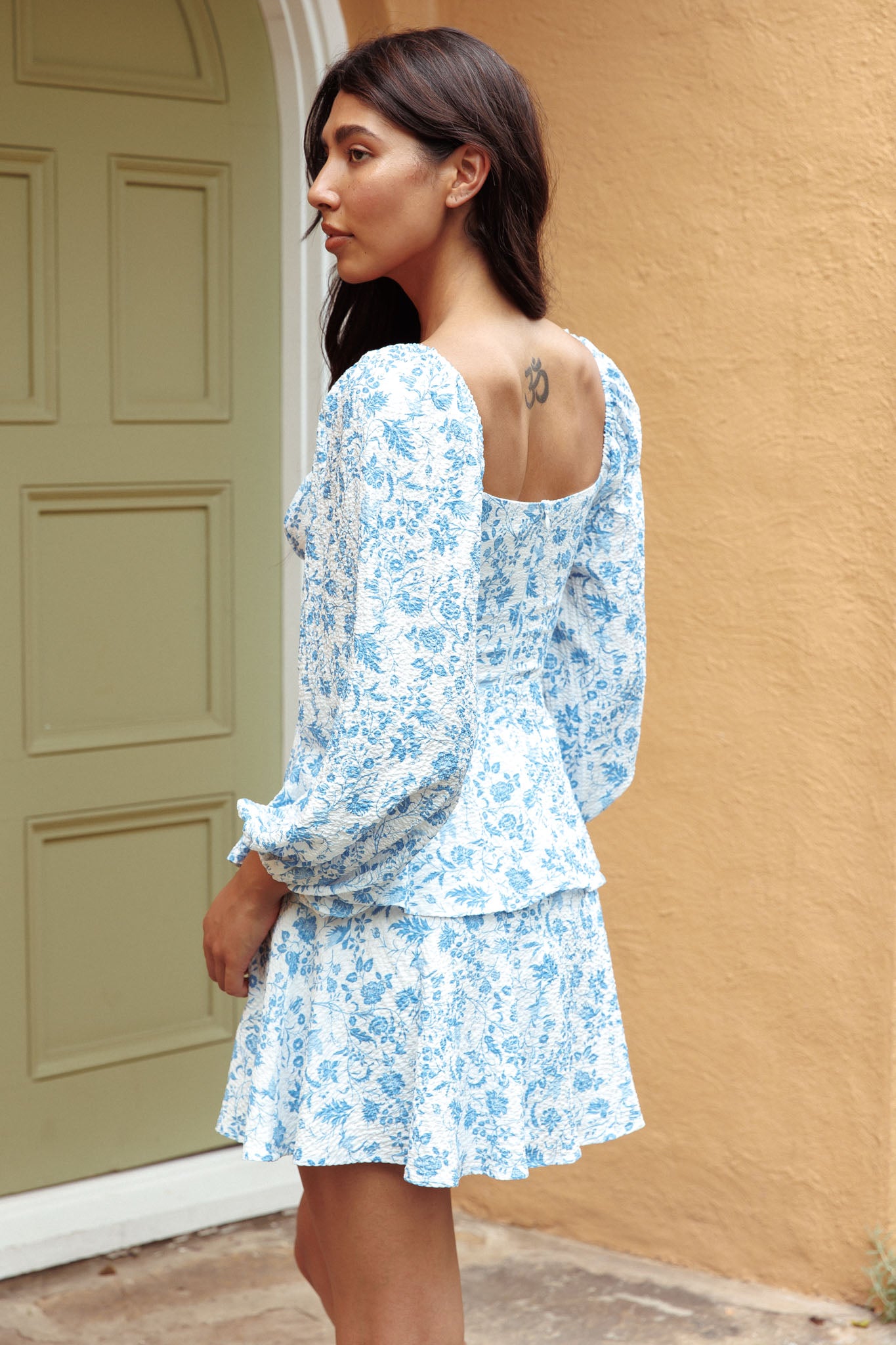 knee length dresses for ladies Cherry Red Vine Floral Flock Long Sleeve Maxi Dress