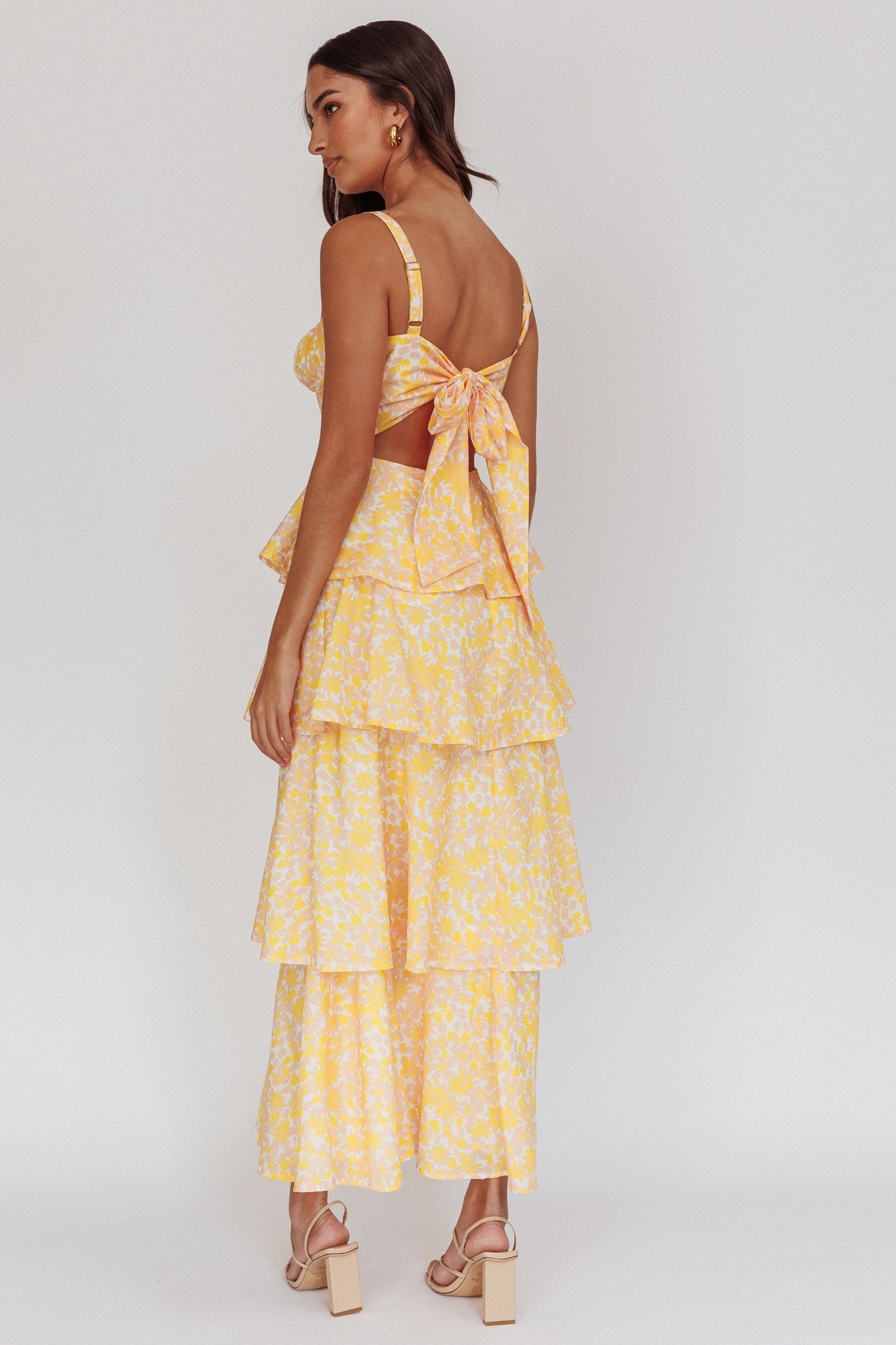 Provence Bloom Tiered Ruffle Floral Maxi Dress Yellow by Selfie Leslie Australia