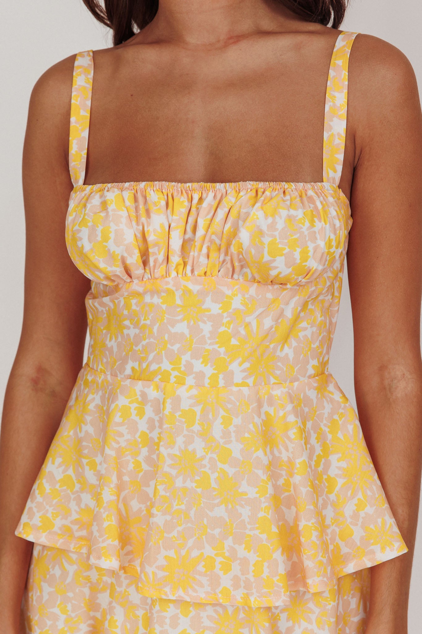 Provence Bloom Tiered Ruffle Floral Maxi Dress Yellow by Selfie Leslie Australia