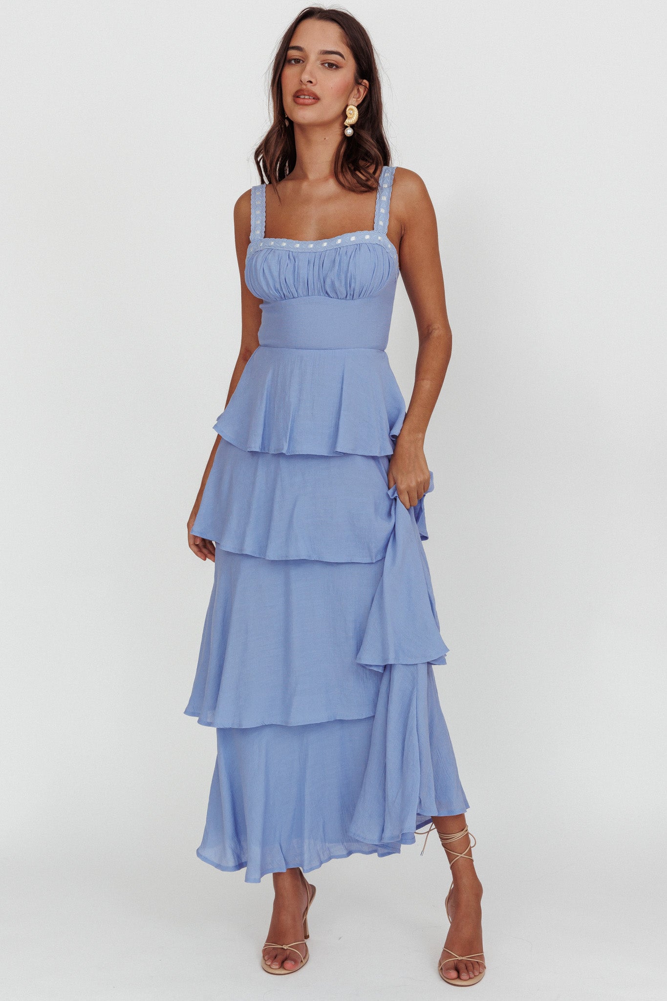 Provence Bloom Tiered Ruffle Maxi Dress Blue by Selfie Leslie Australia