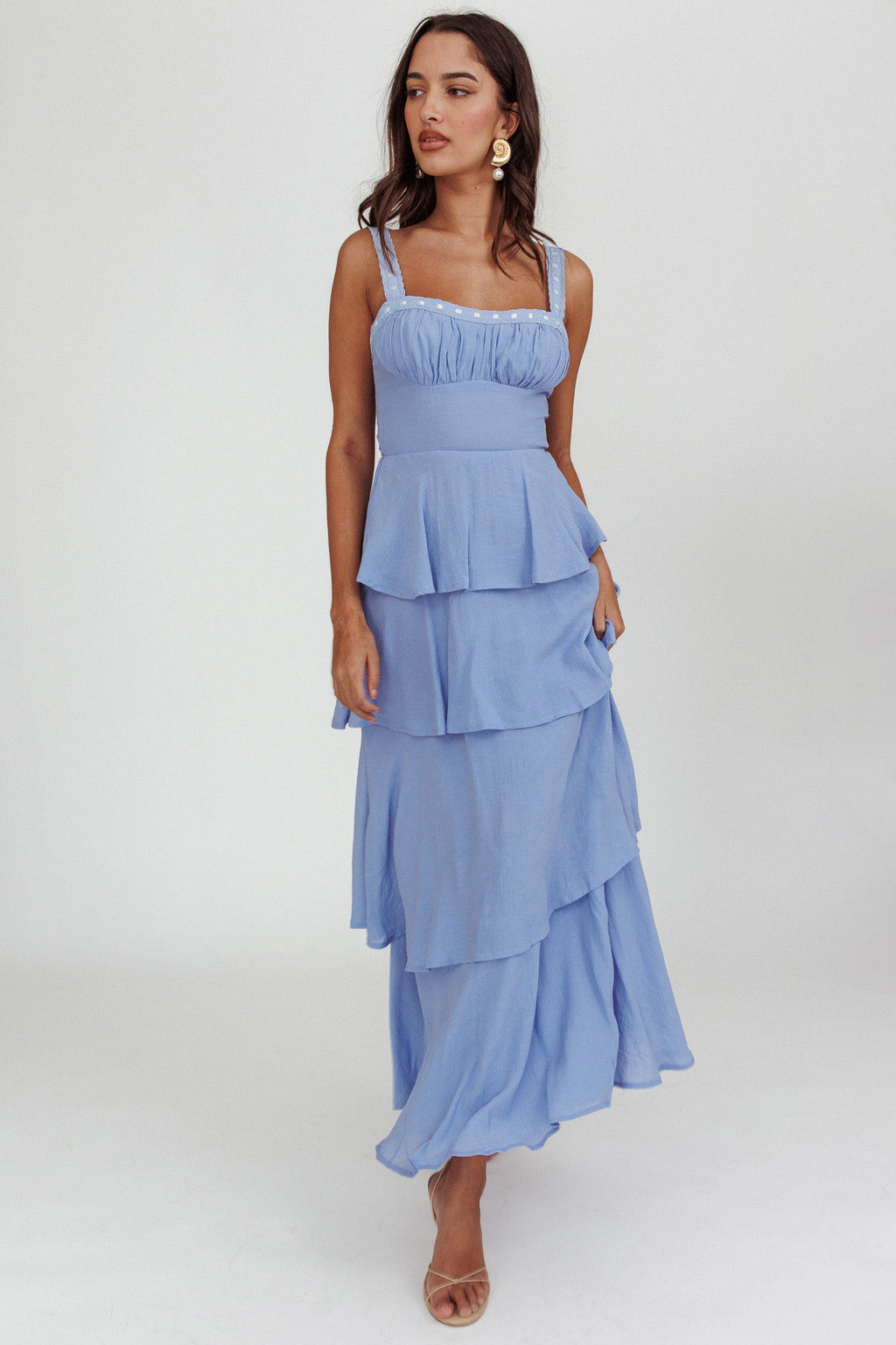 Provence Bloom Tiered Ruffle Maxi Dress Blue by Selfie Leslie Australia