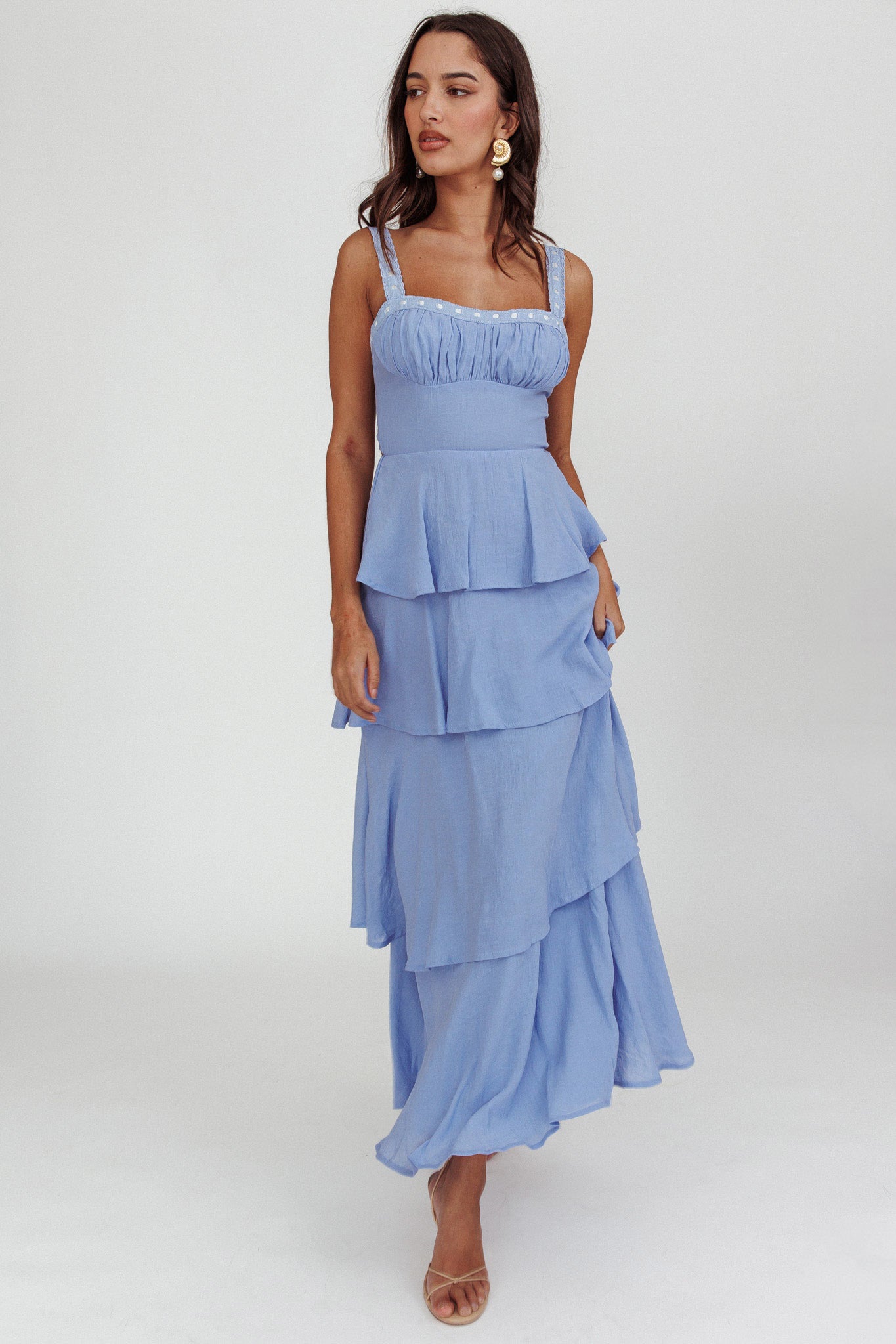Provence Bloom Tiered Ruffle Maxi Dress Blue by Selfie Leslie Australia