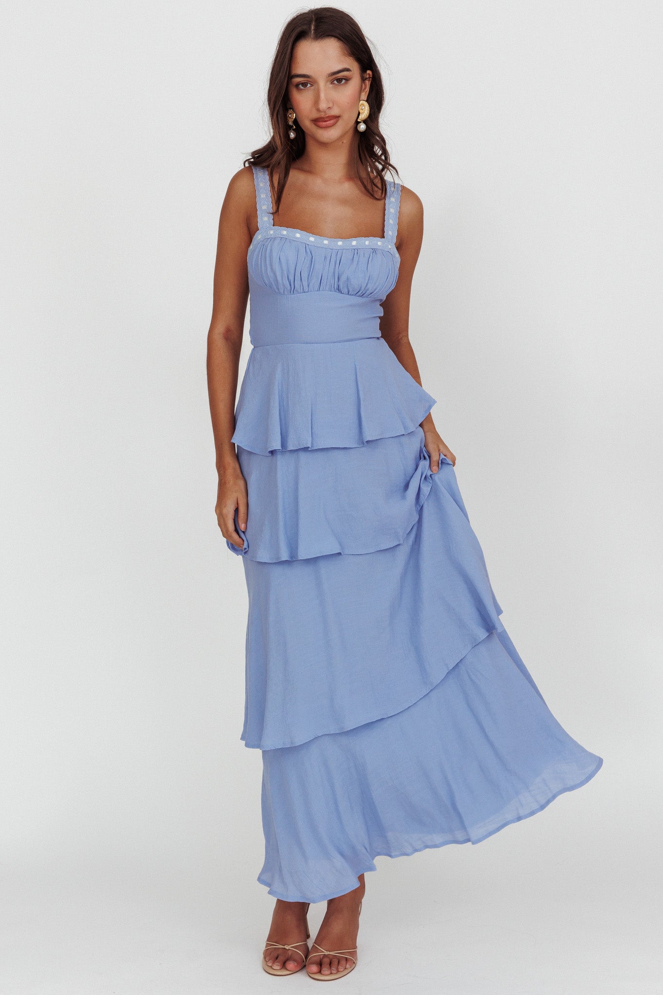 Provence Bloom Tiered Ruffle Maxi Dress Blue by Selfie Leslie Australia
