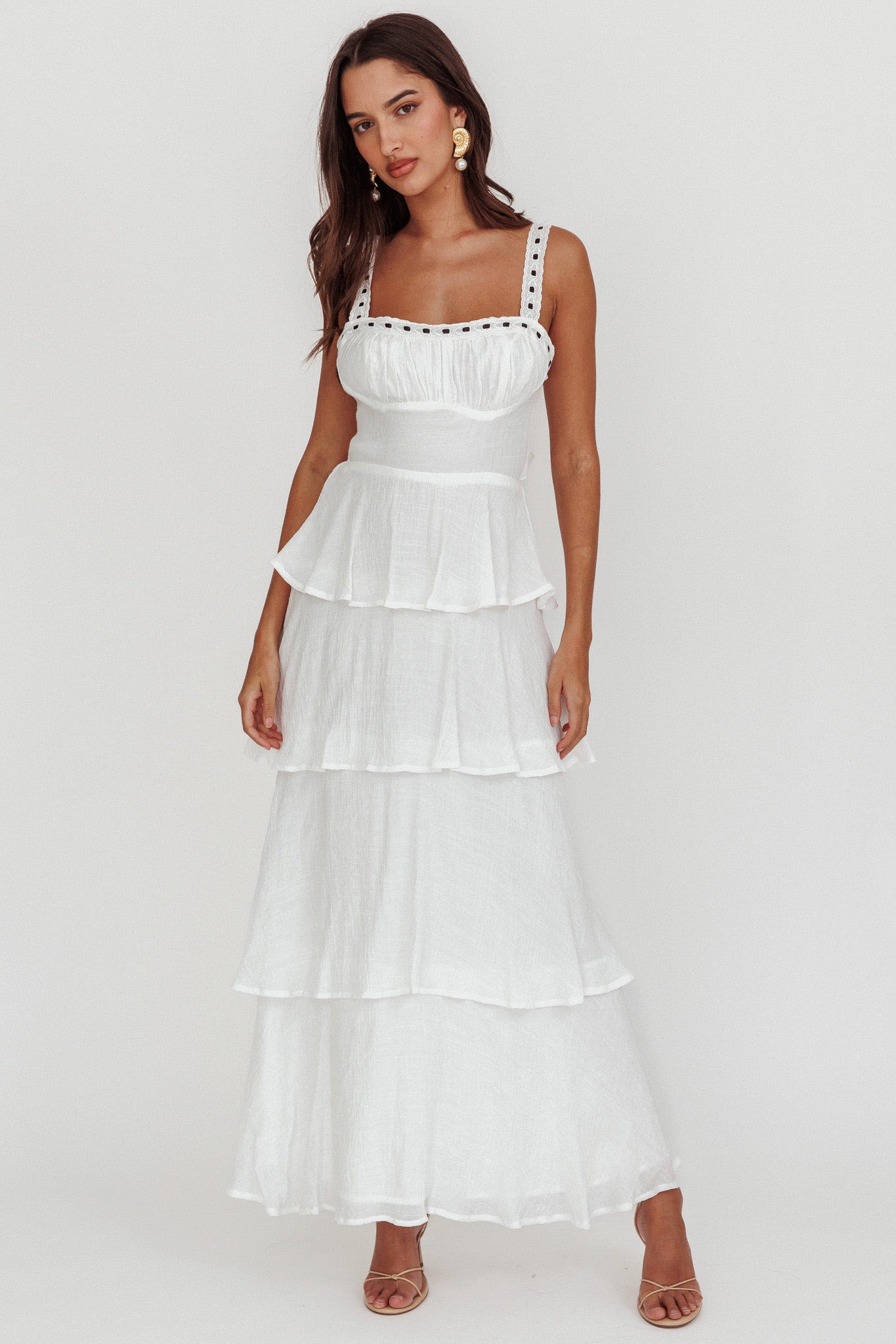 Provence Bloom Tiered Ruffle Maxi Dress White by Selfie Leslie Australia