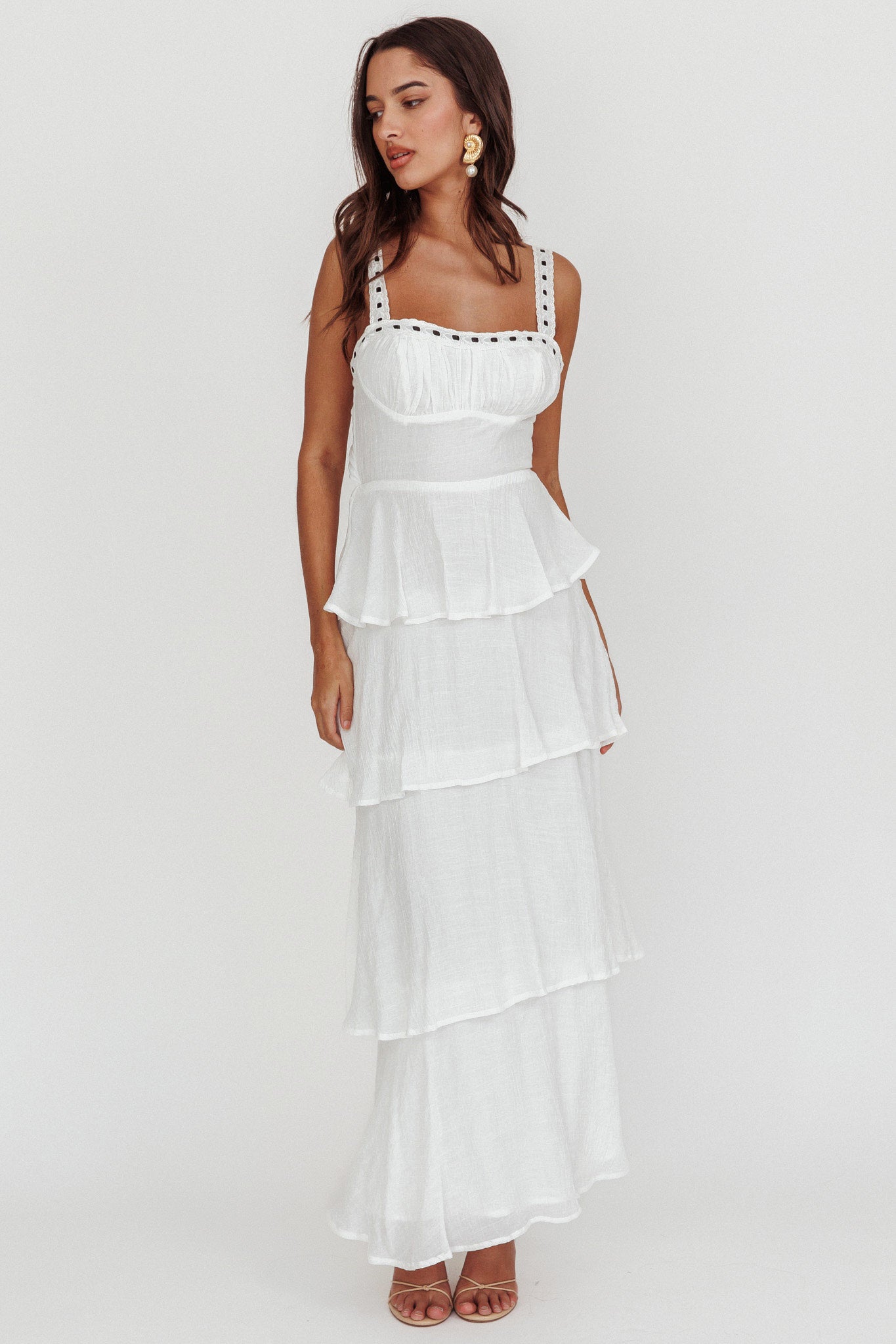 Provence Bloom Tiered Ruffle Maxi Dress White by Selfie Leslie Australia