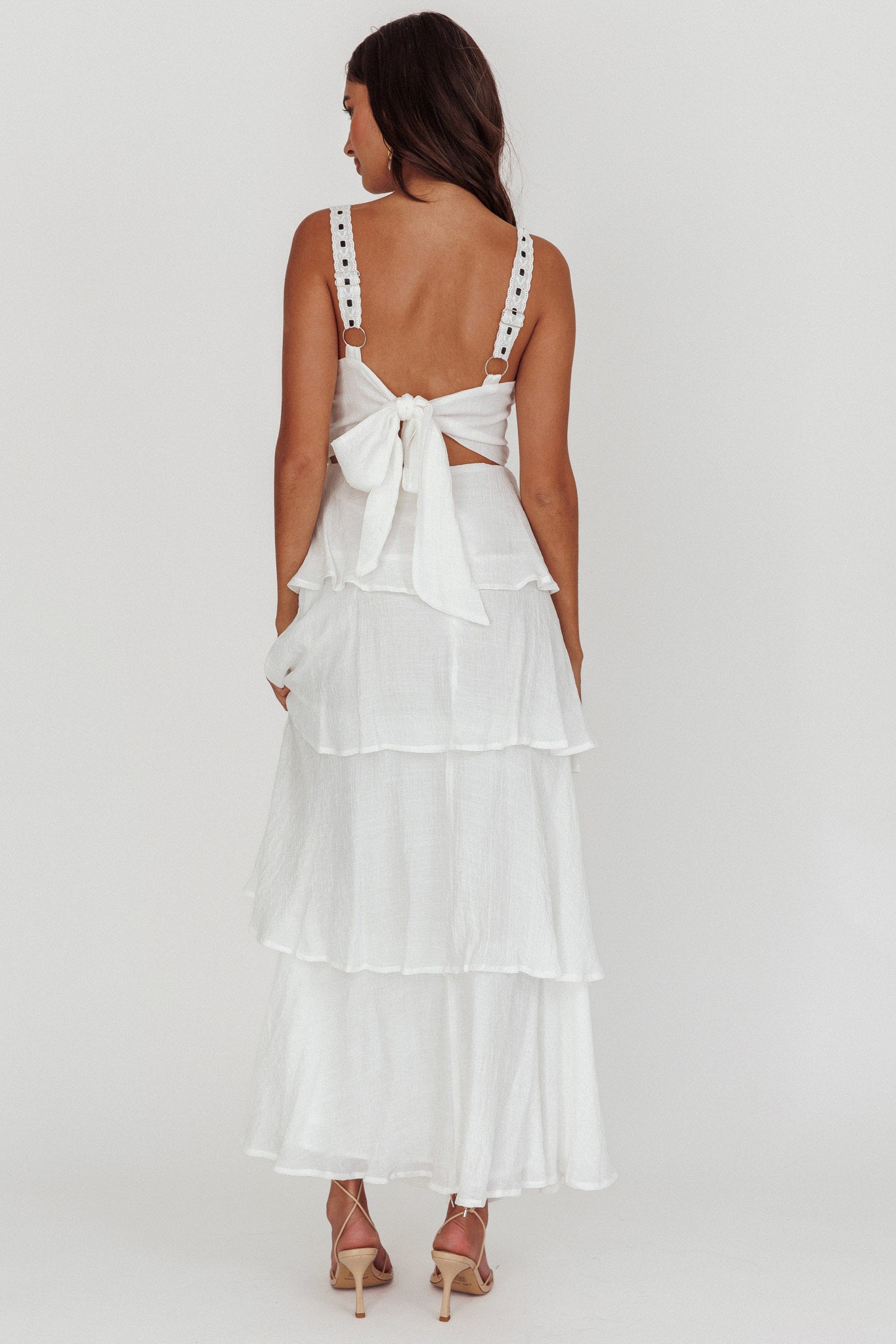 Provence Bloom Tiered Ruffle Maxi Dress White by Selfie Leslie Australia
