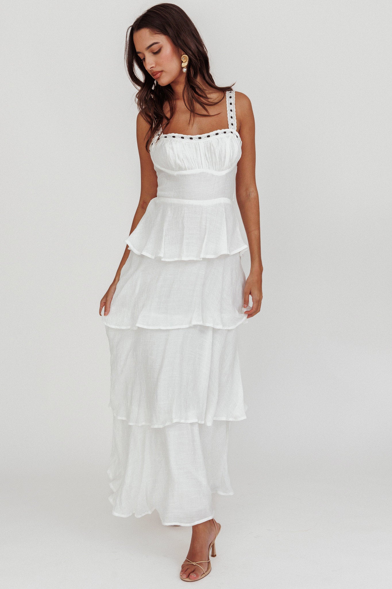 Provence Bloom Tiered Ruffle Maxi Dress White by Selfie Leslie Australia