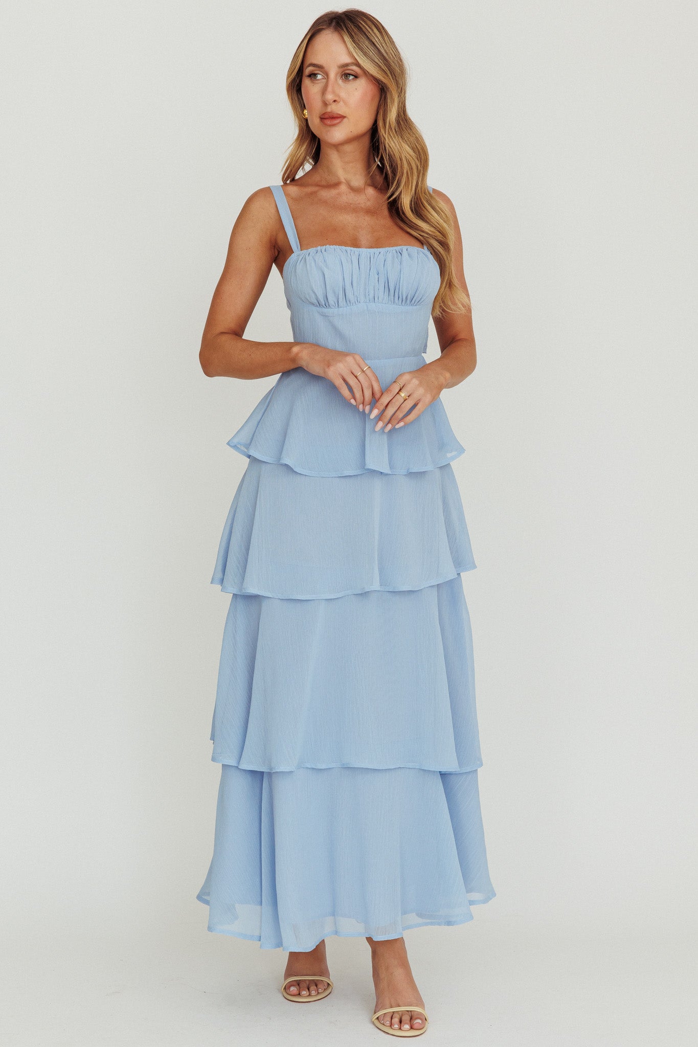 Provence Bloom Tiered Ruffle Maxi Dress Sky Blue by Selfie Leslie Australia