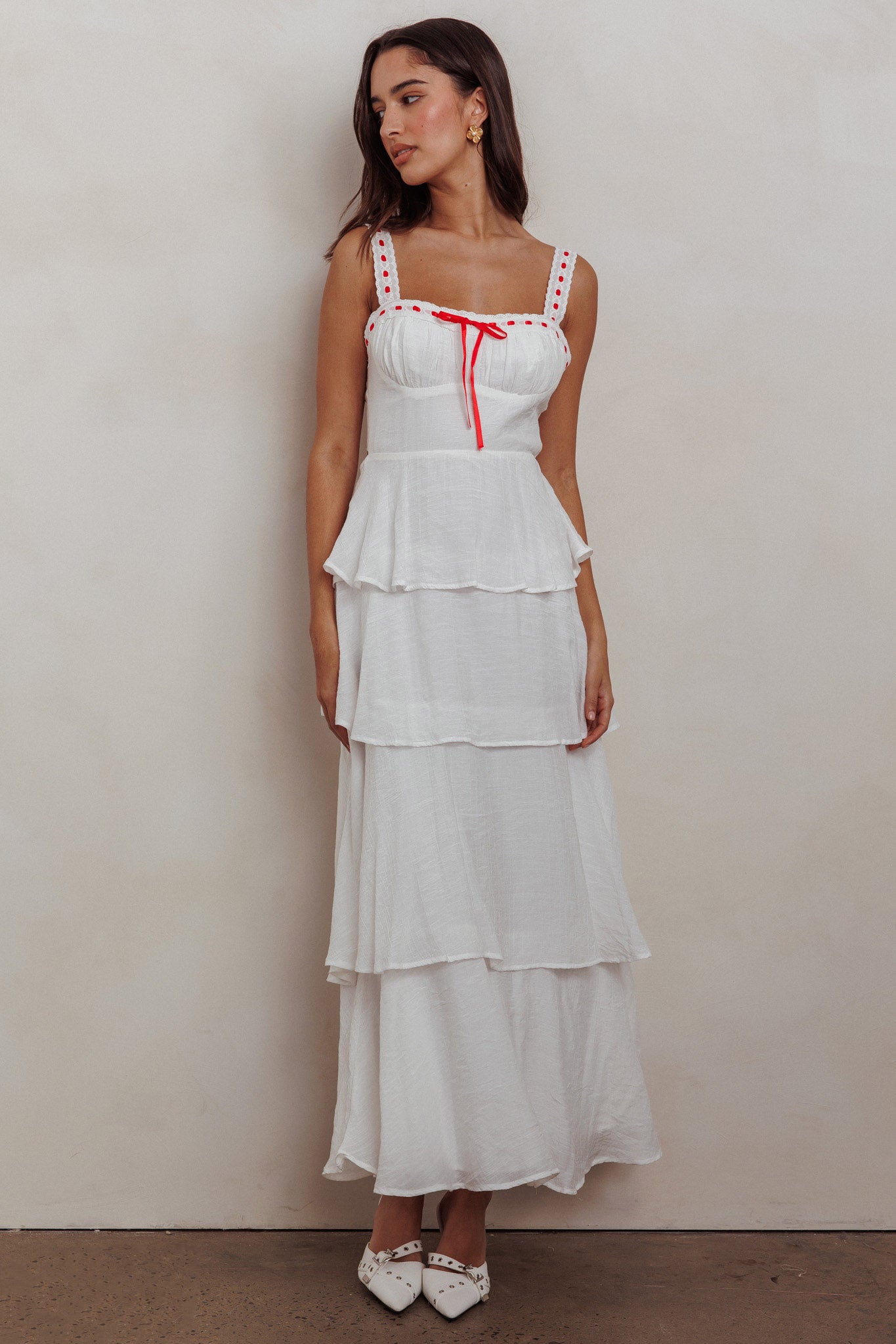 Provence Bloom Tiered Ruffle Maxi Dress Off White by Selfie Leslie Australia