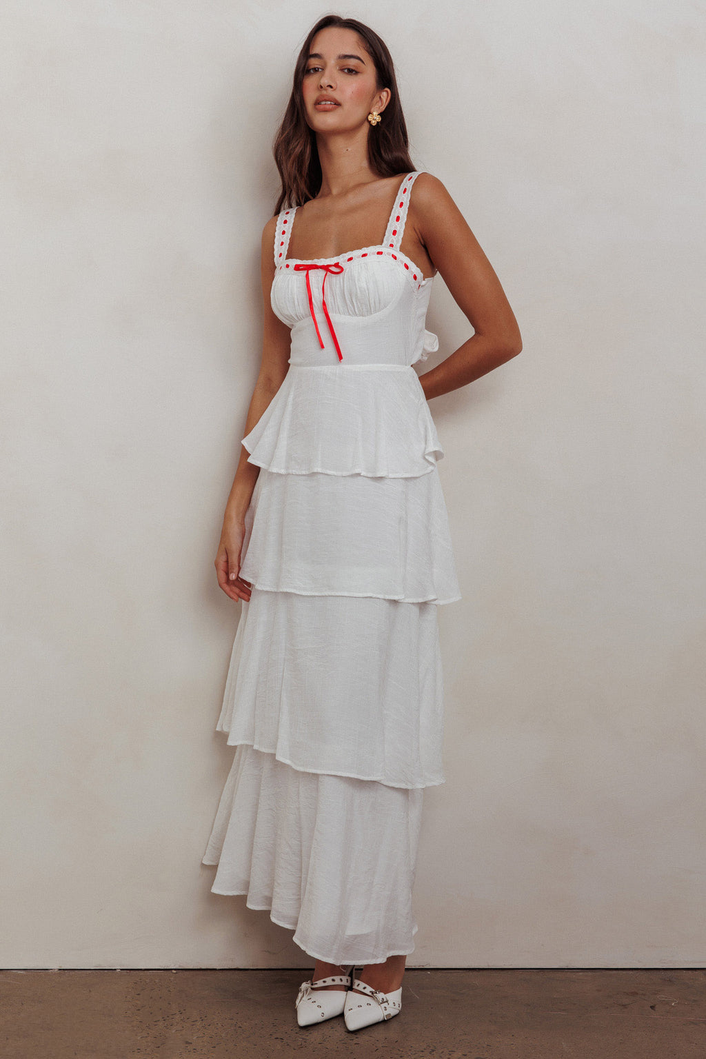Provence Bloom Tiered Ruffle Maxi Dress Off White by Selfie Leslie Australia