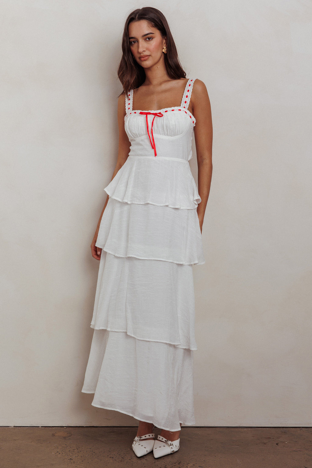 Provence Bloom Tiered Ruffle Maxi Dress Off White by Selfie Leslie Australia