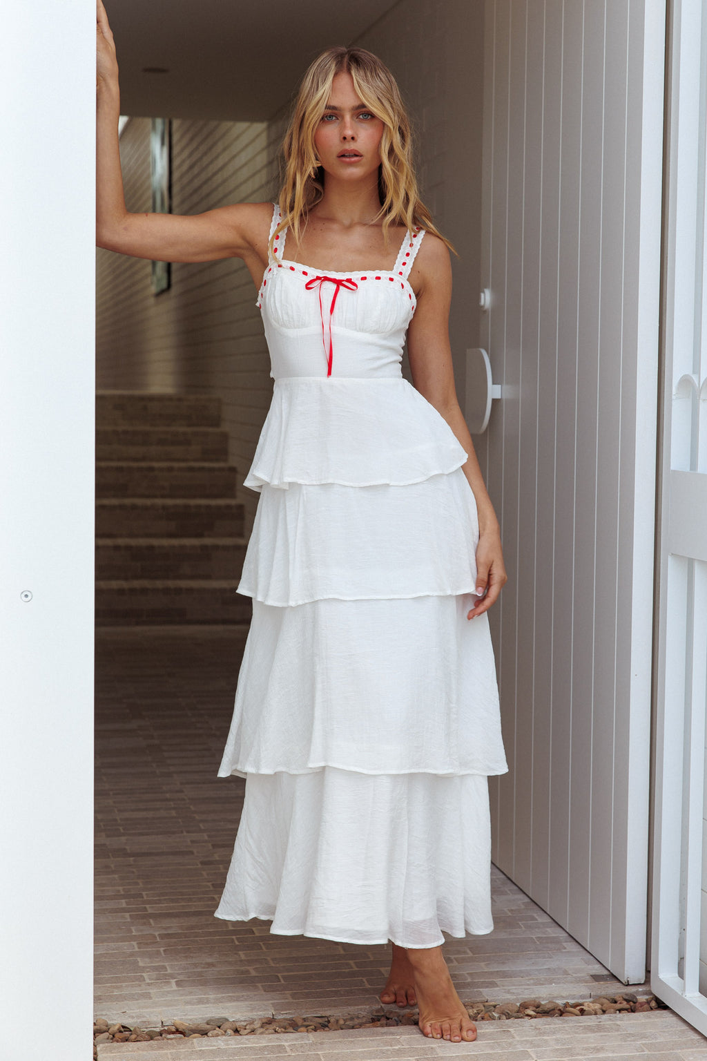 Provence Bloom Tiered Ruffle Maxi Dress Off White by Selfie Leslie Australia