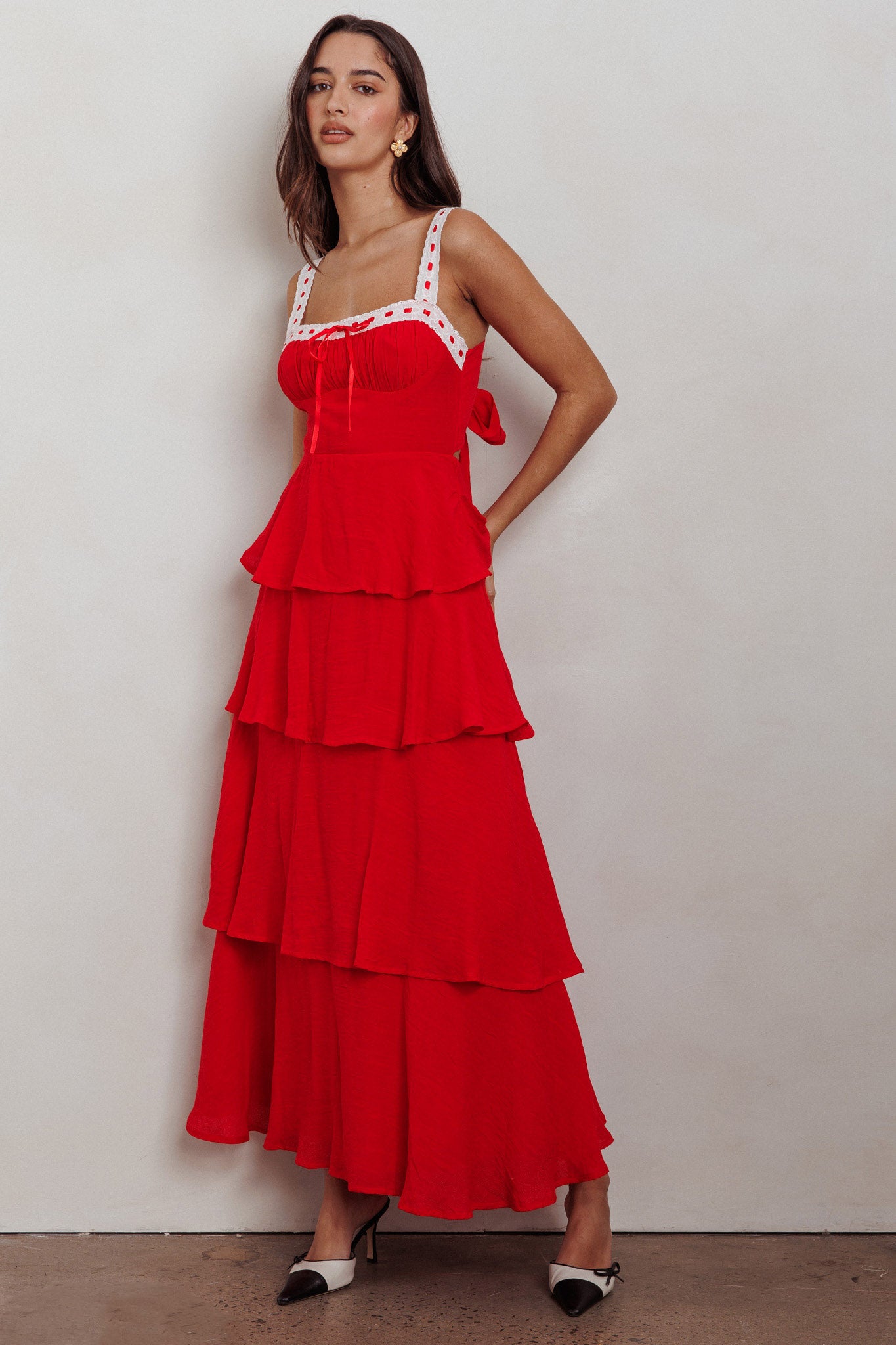 Provence Bloom Tiered Ruffle Maxi Dress Red by Selfie Leslie Australia