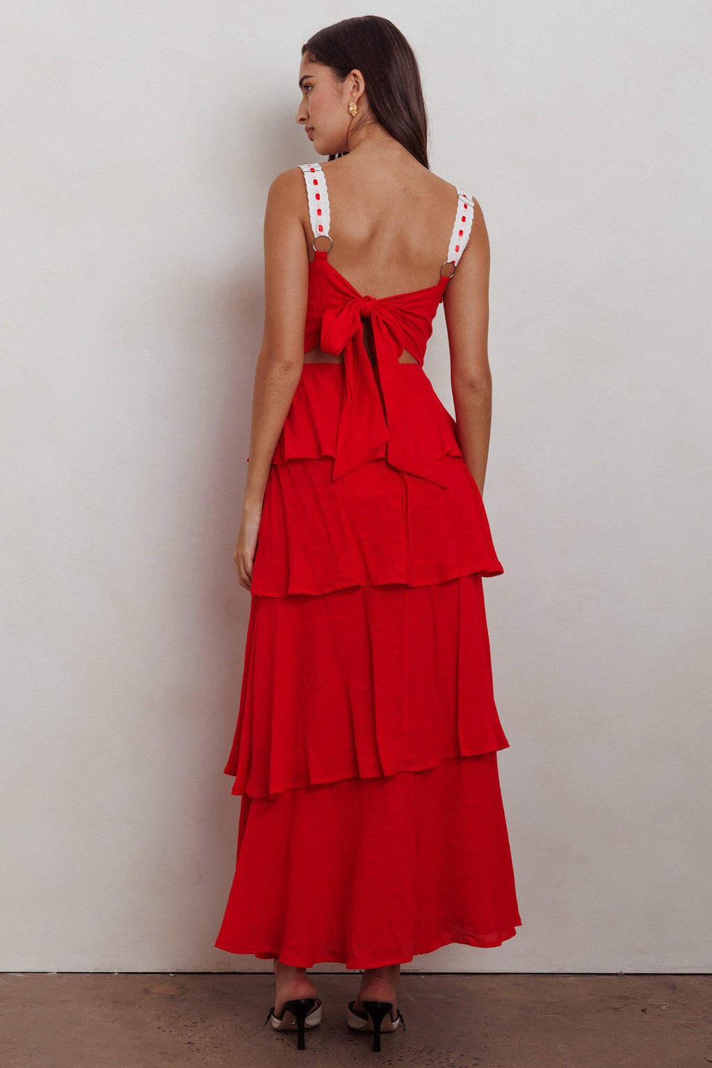 Provence Bloom Tiered Ruffle Maxi Dress Red by Selfie Leslie Australia