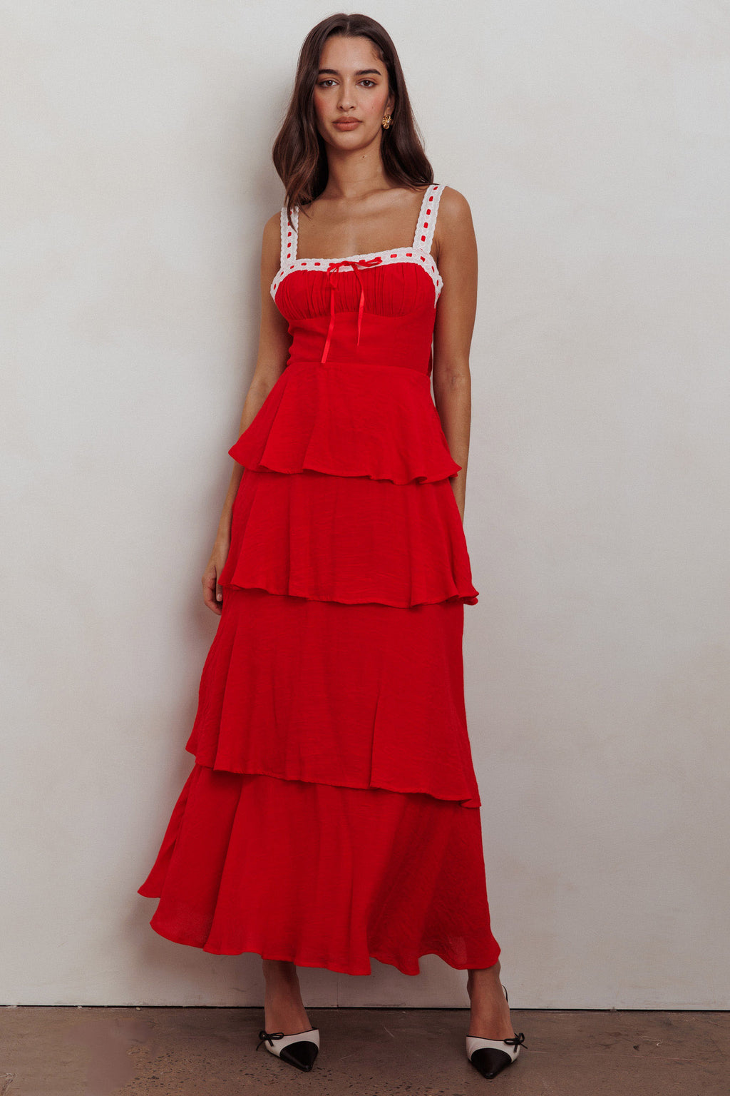 Provence Bloom Tiered Ruffle Maxi Dress Red by Selfie Leslie Australia