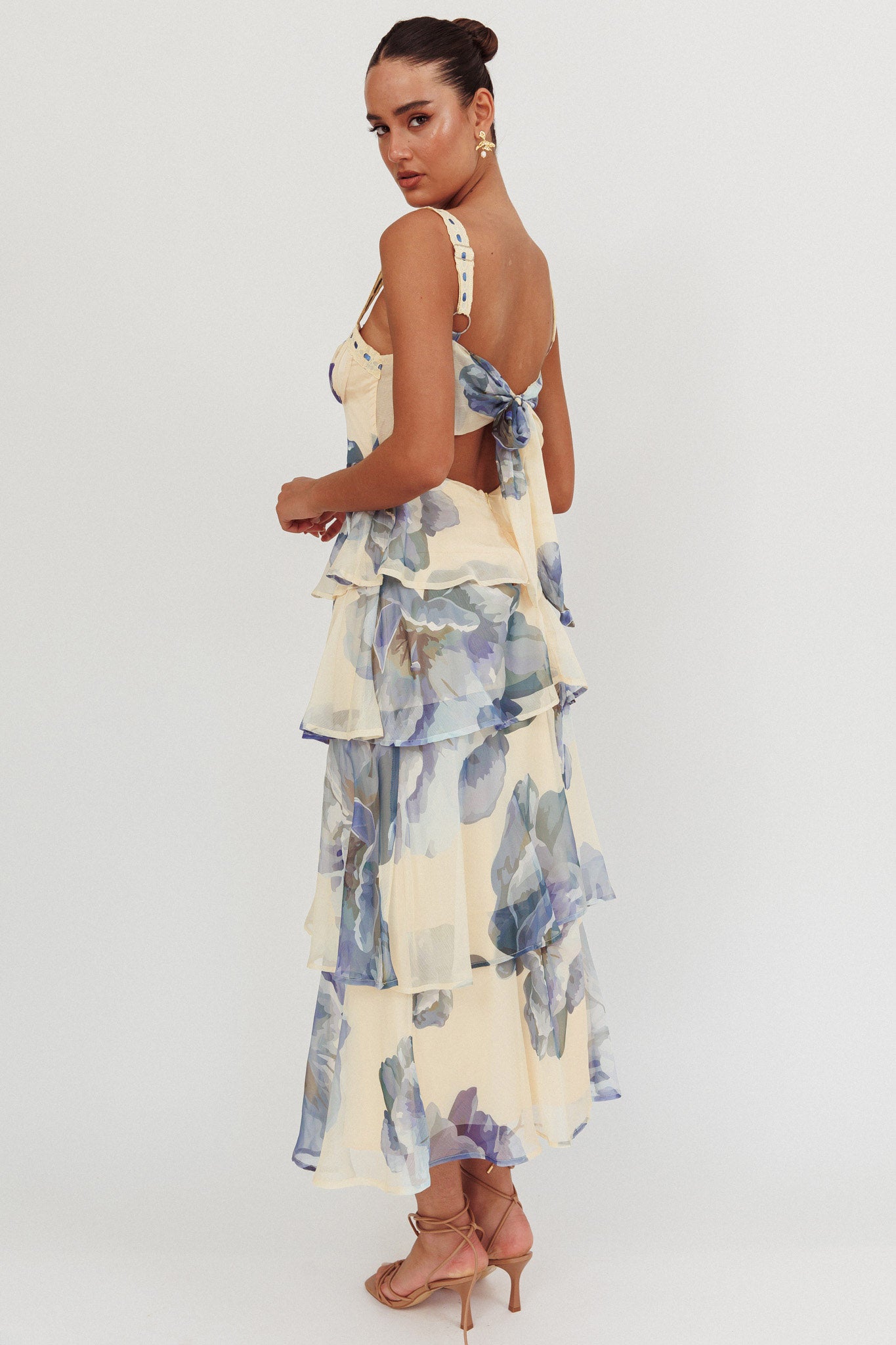 Provence Bloom Tiered Ruffle Maxi Dress Beige/Blue by Selfie Leslie Australia