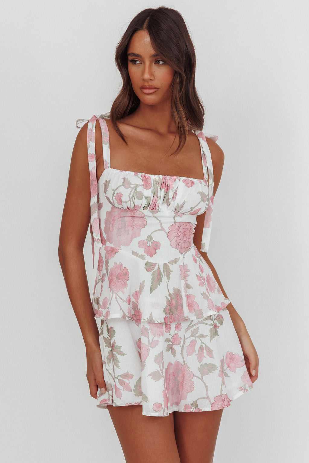 Provence Bloom Peplum Mini Dress Floral Pink by Selfie Leslie Australia