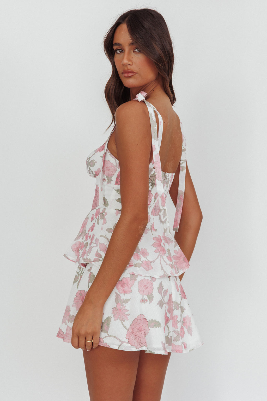 Provence Bloom Peplum Mini Dress Floral Pink by Selfie Leslie Australia