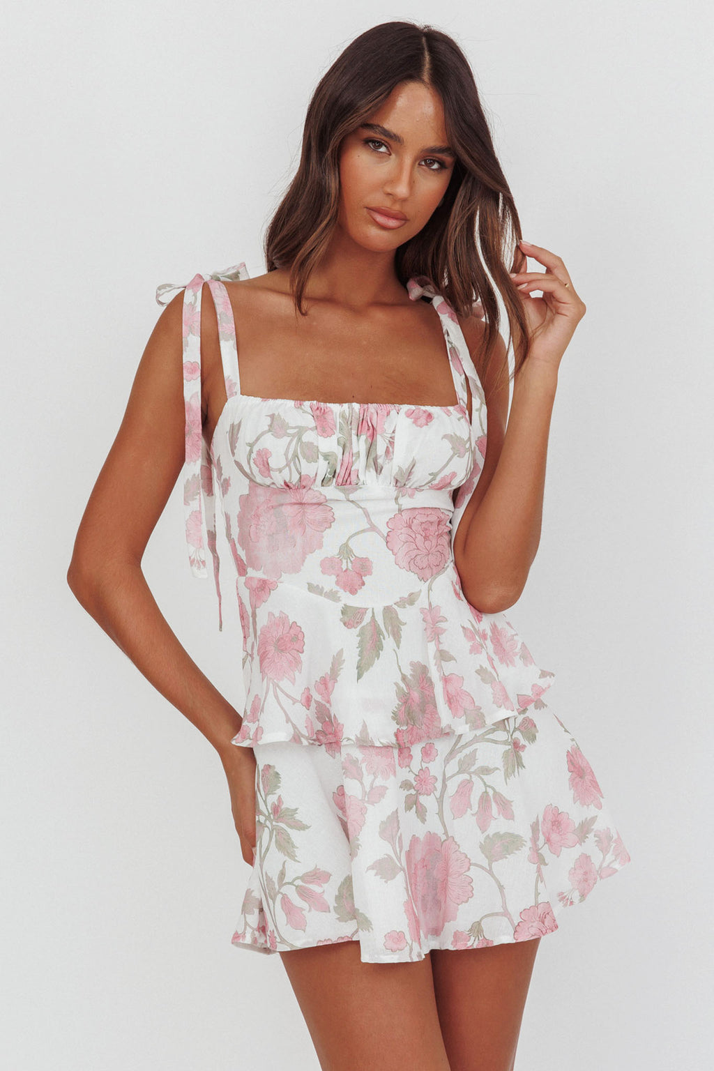 Provence Bloom Peplum Mini Dress Floral Pink by Selfie Leslie Australia
