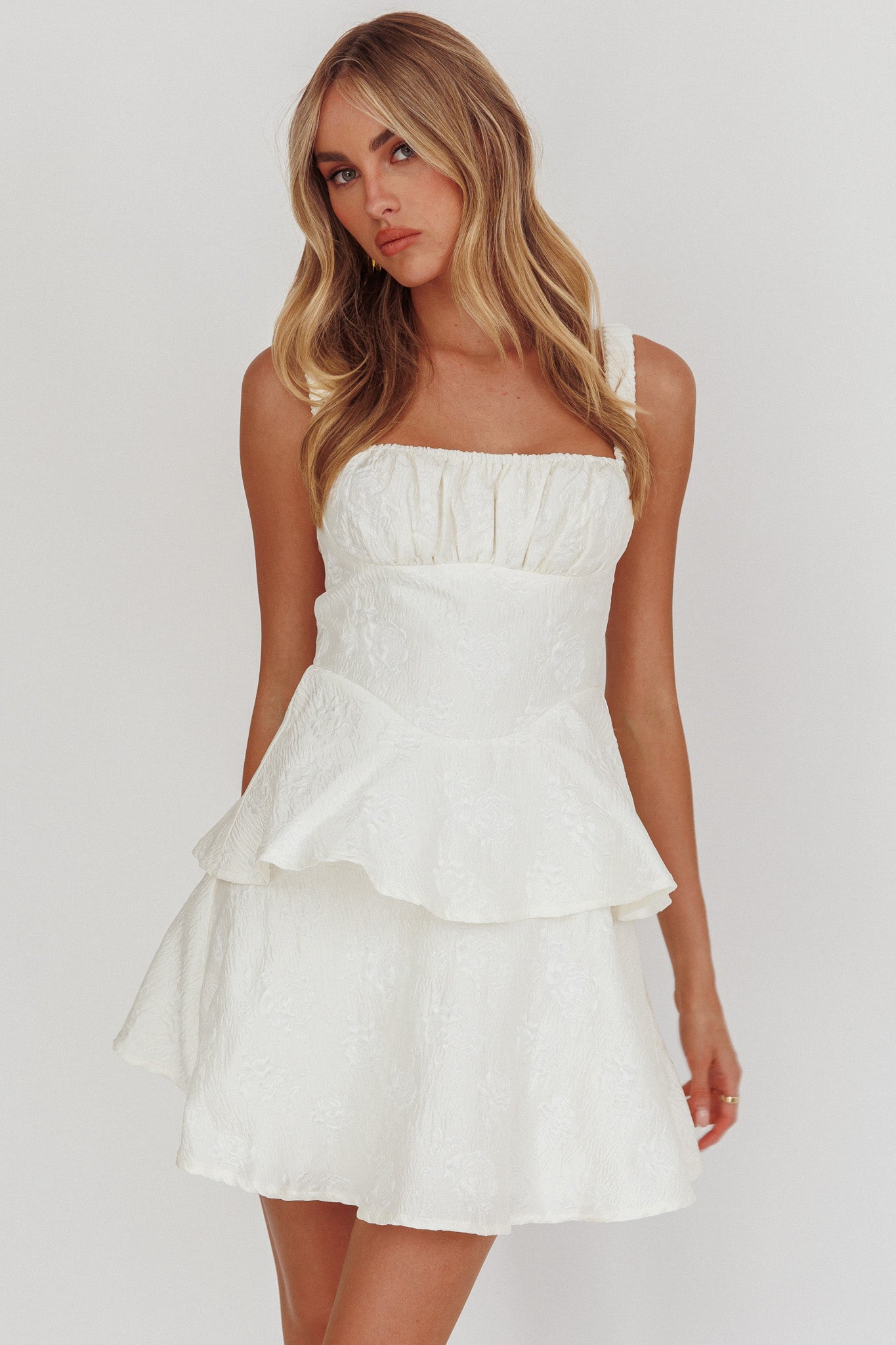 Provence Bloom Peplum Mini Dress Cream by Selfie Leslie Australia