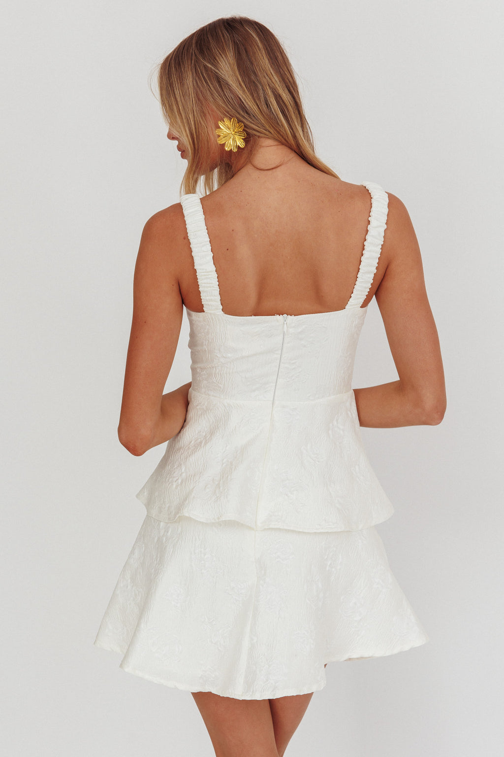 Provence Bloom Peplum Mini Dress Cream by Selfie Leslie Australia