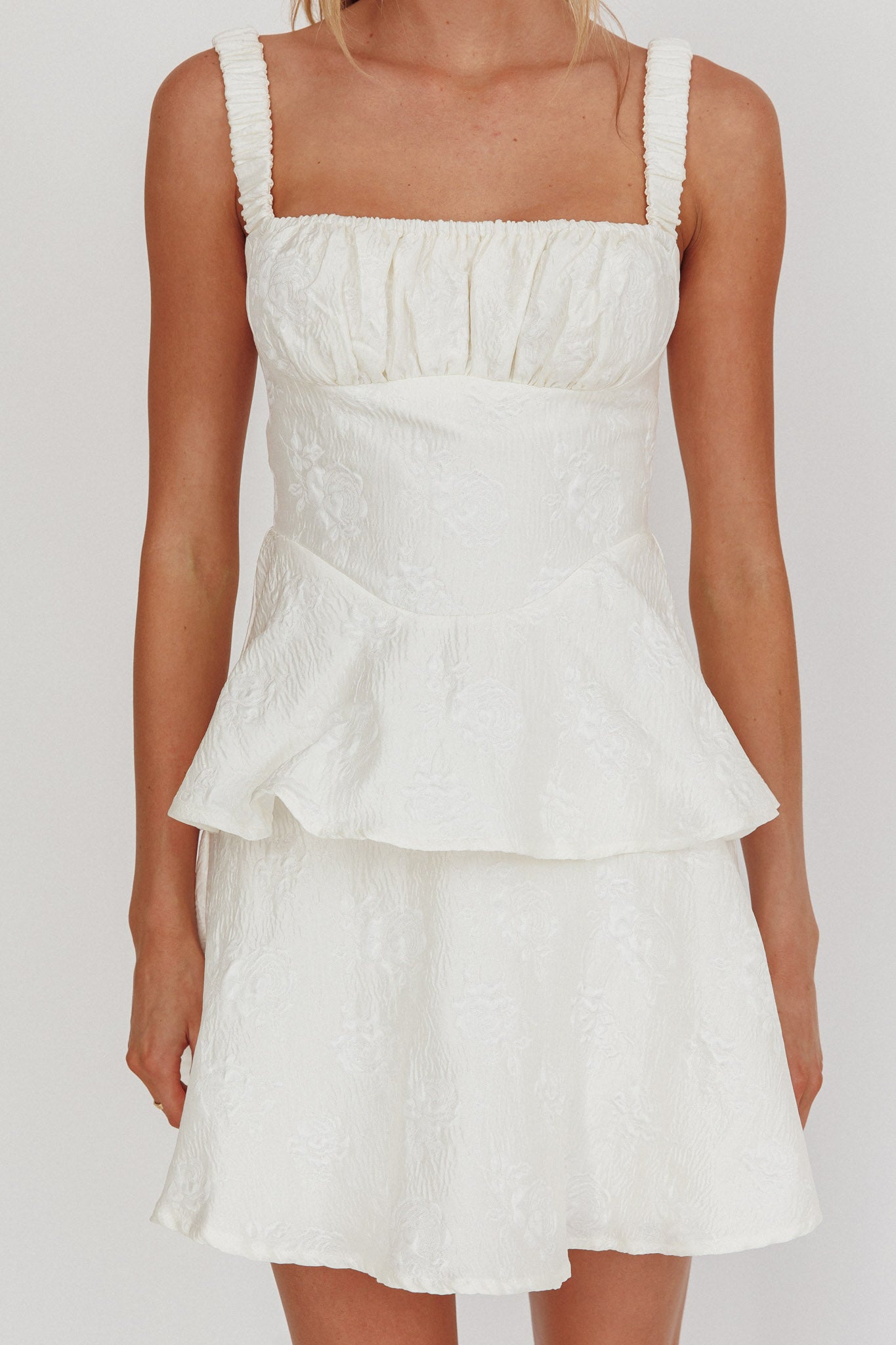 Provence Bloom Peplum Mini Dress Cream by Selfie Leslie Australia