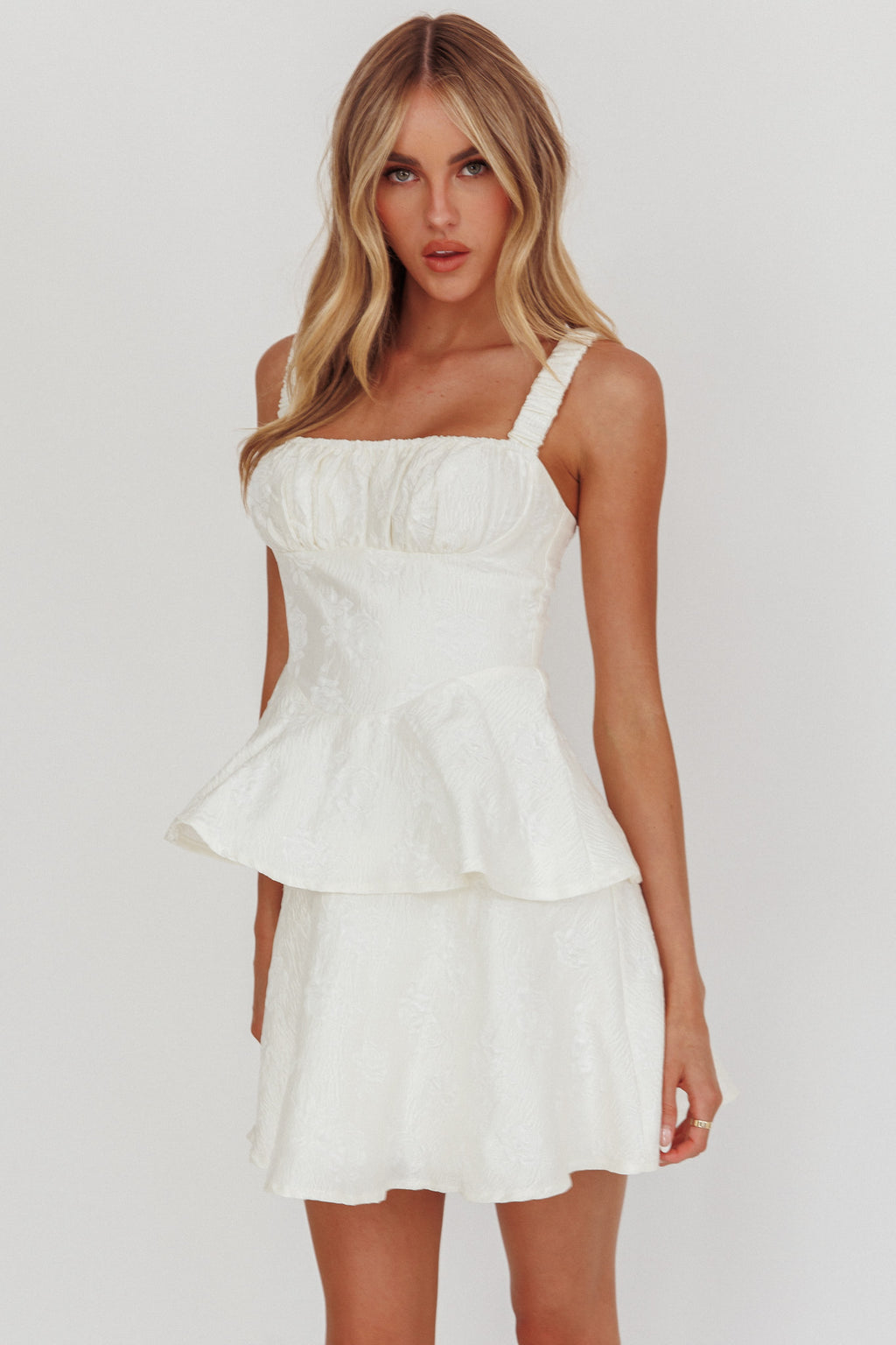 Provence Bloom Peplum Mini Dress Cream by Selfie Leslie Australia