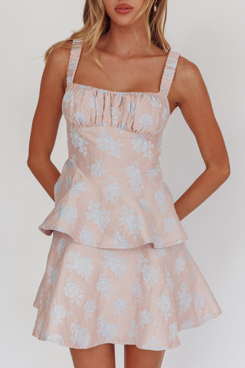 Provence Bloom Peplum Mini Dress Pink by Selfie Leslie Australia