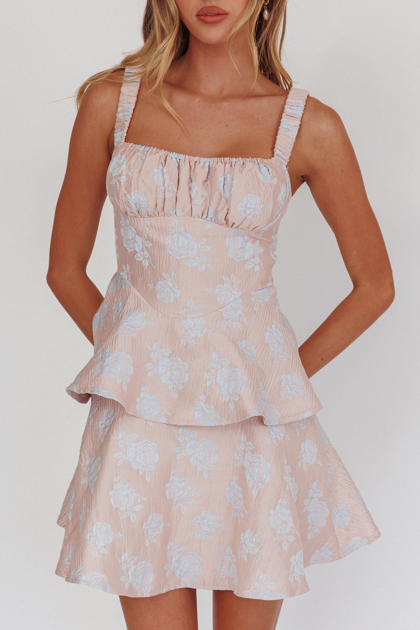 Provence Bloom Peplum Mini Dress Pink by Selfie Leslie Australia