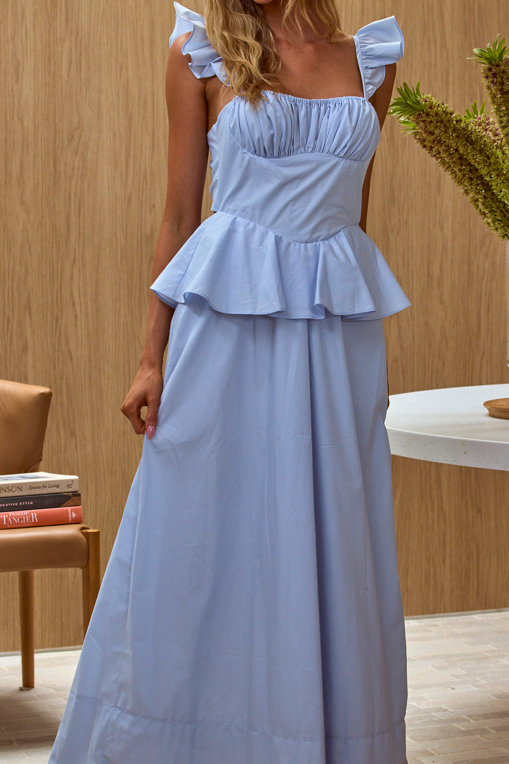 Provence Bloom Peplum Maxi Dress Blue by Selfie Leslie Australia