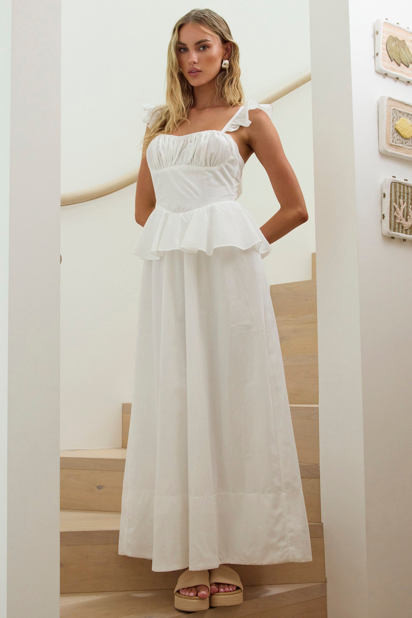 Provence Bloom Peplum Maxi Dress Off White by Selfie Leslie Australia