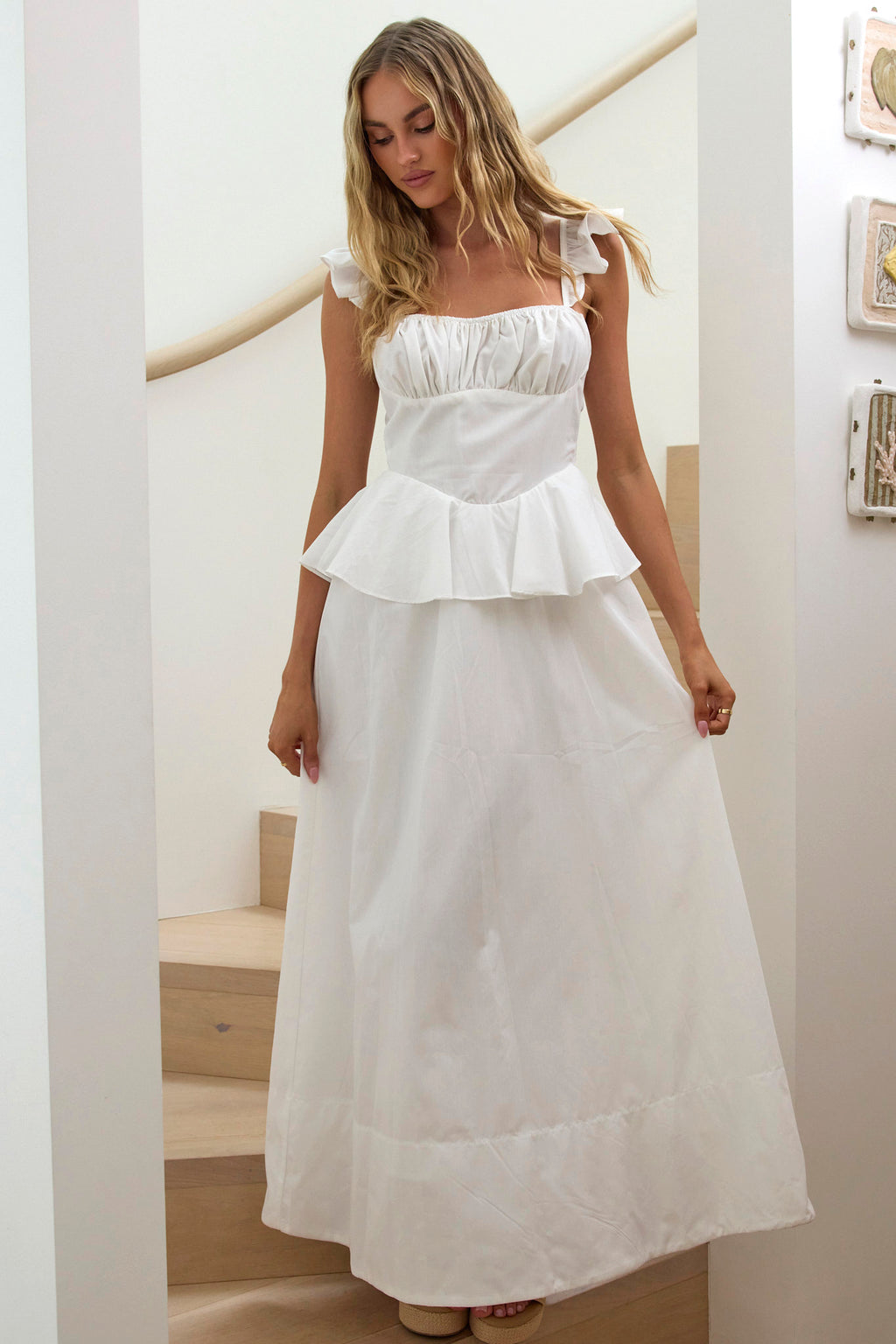 Provence Bloom Peplum Maxi Dress Off White by Selfie Leslie Australia