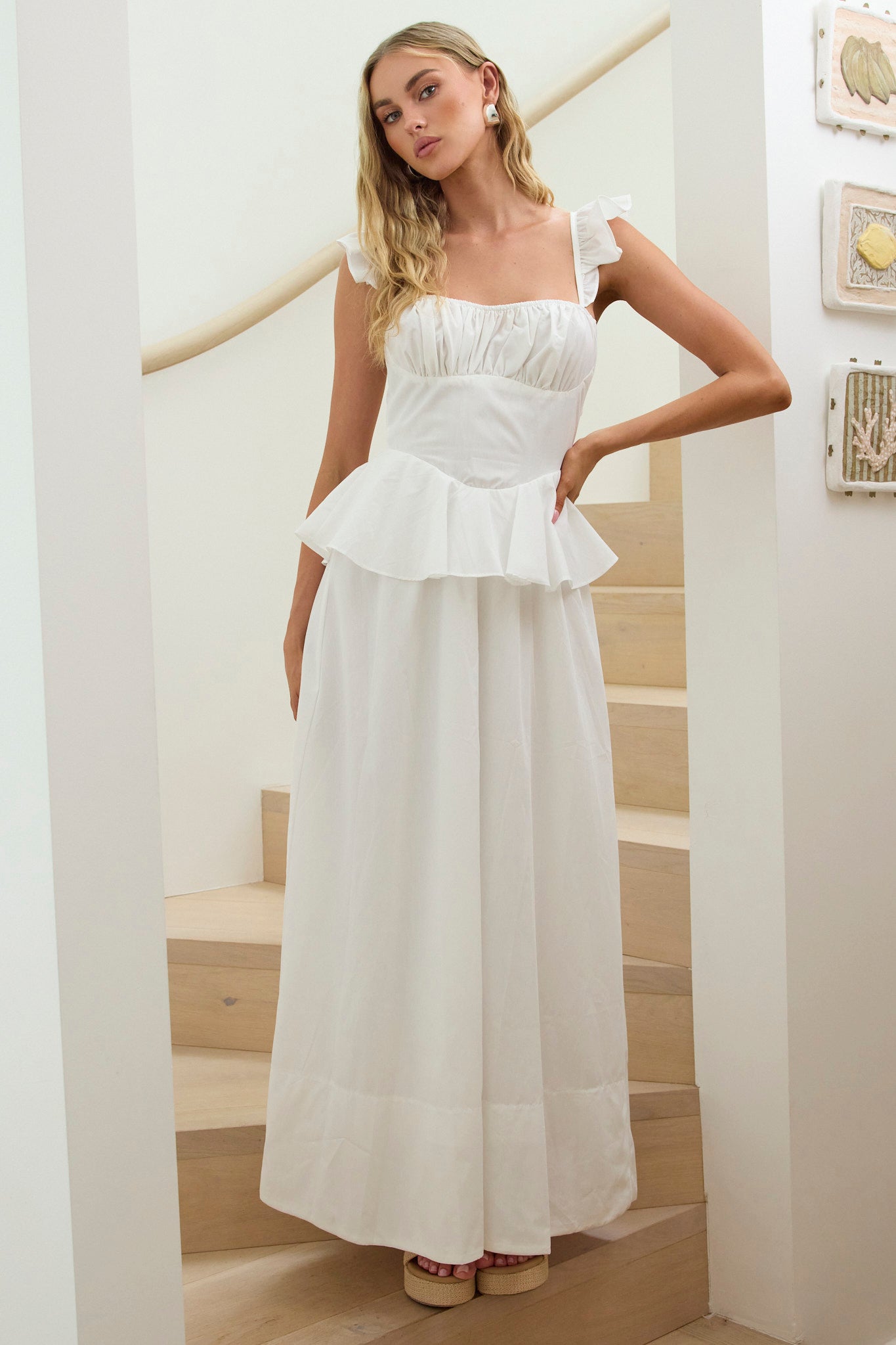 Provence Bloom Peplum Maxi Dress Off White by Selfie Leslie Australia