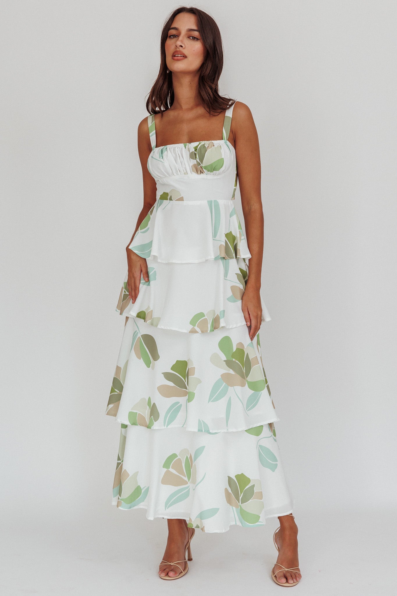 Provence Bloom Tiered Floral Maxi Dress Green by Selfie Leslie Australia
