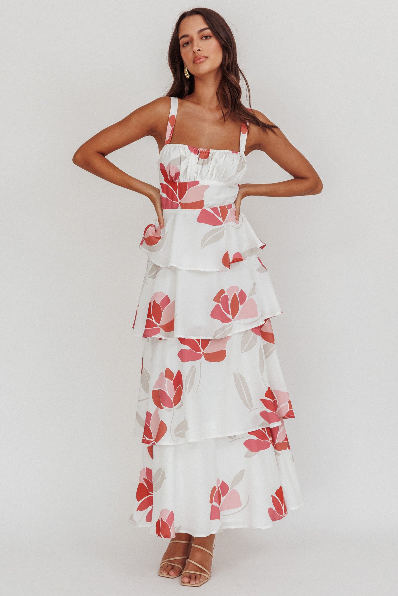 Provence Bloom Tiered Floral Maxi Dress Rose by Selfie Leslie Australia