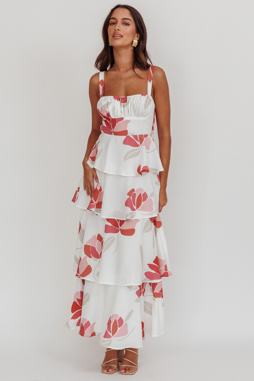 Provence Bloom Tiered Floral Maxi Dress Rose by Selfie Leslie Australia