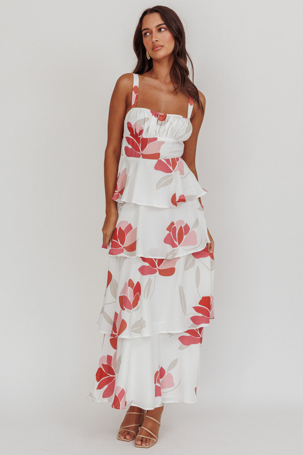 Provence Bloom Tiered Floral Maxi Dress Rose by Selfie Leslie Australia