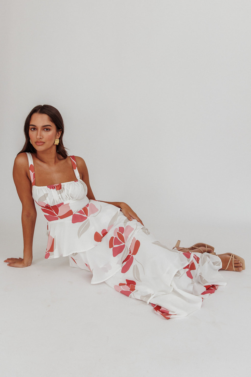 Provence Bloom Tiered Floral Maxi Dress Rose by Selfie Leslie Australia