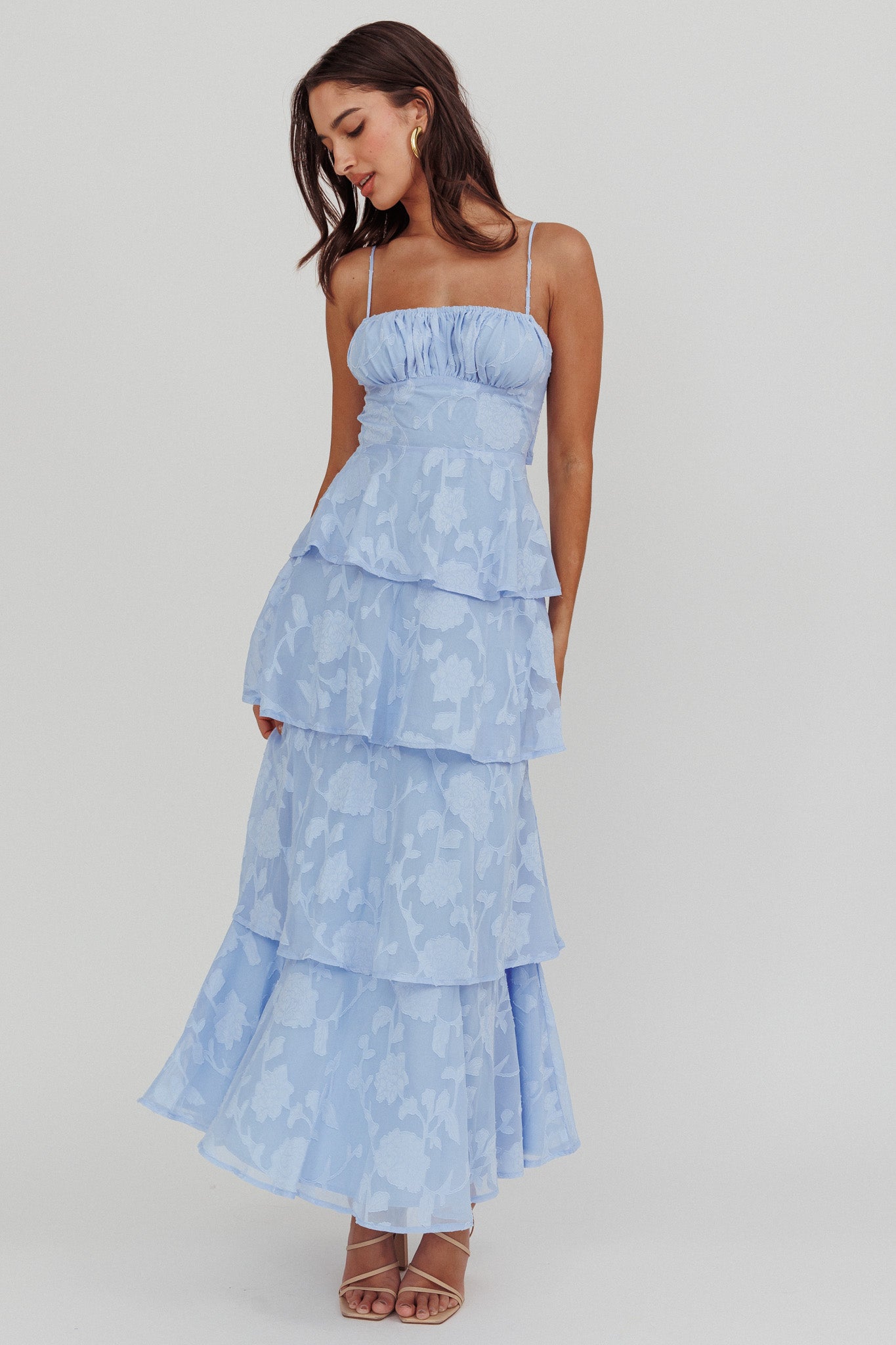 Provence Bloom Tiered Maxi Dress Blue by Selfie Leslie Australia