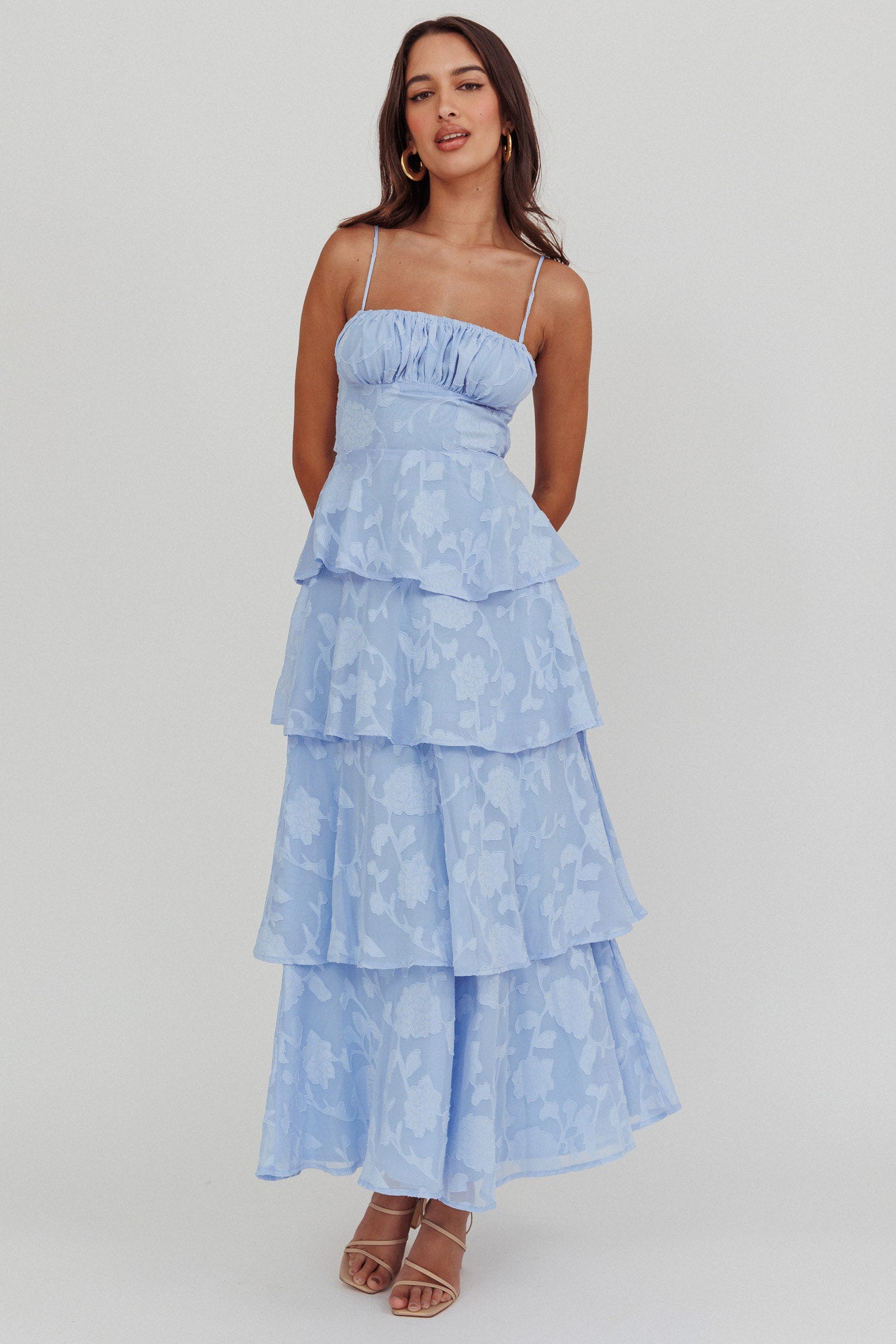 Provence Bloom Tiered Maxi Dress Blue by Selfie Leslie Australia