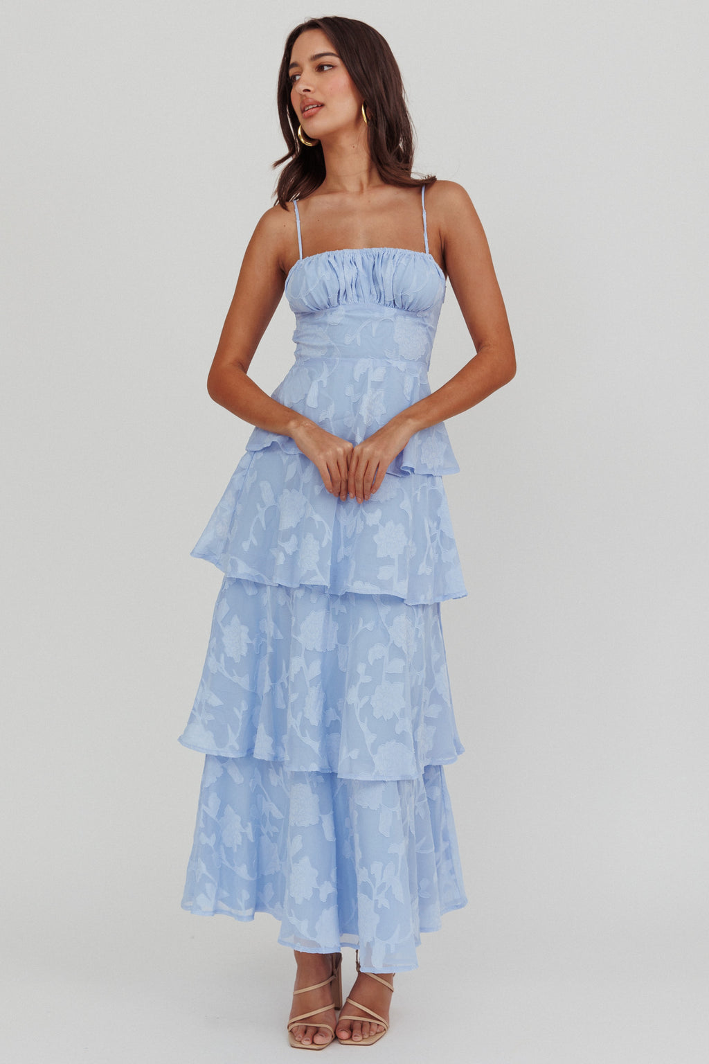 Provence Bloom Tiered Maxi Dress Blue by Selfie Leslie Australia