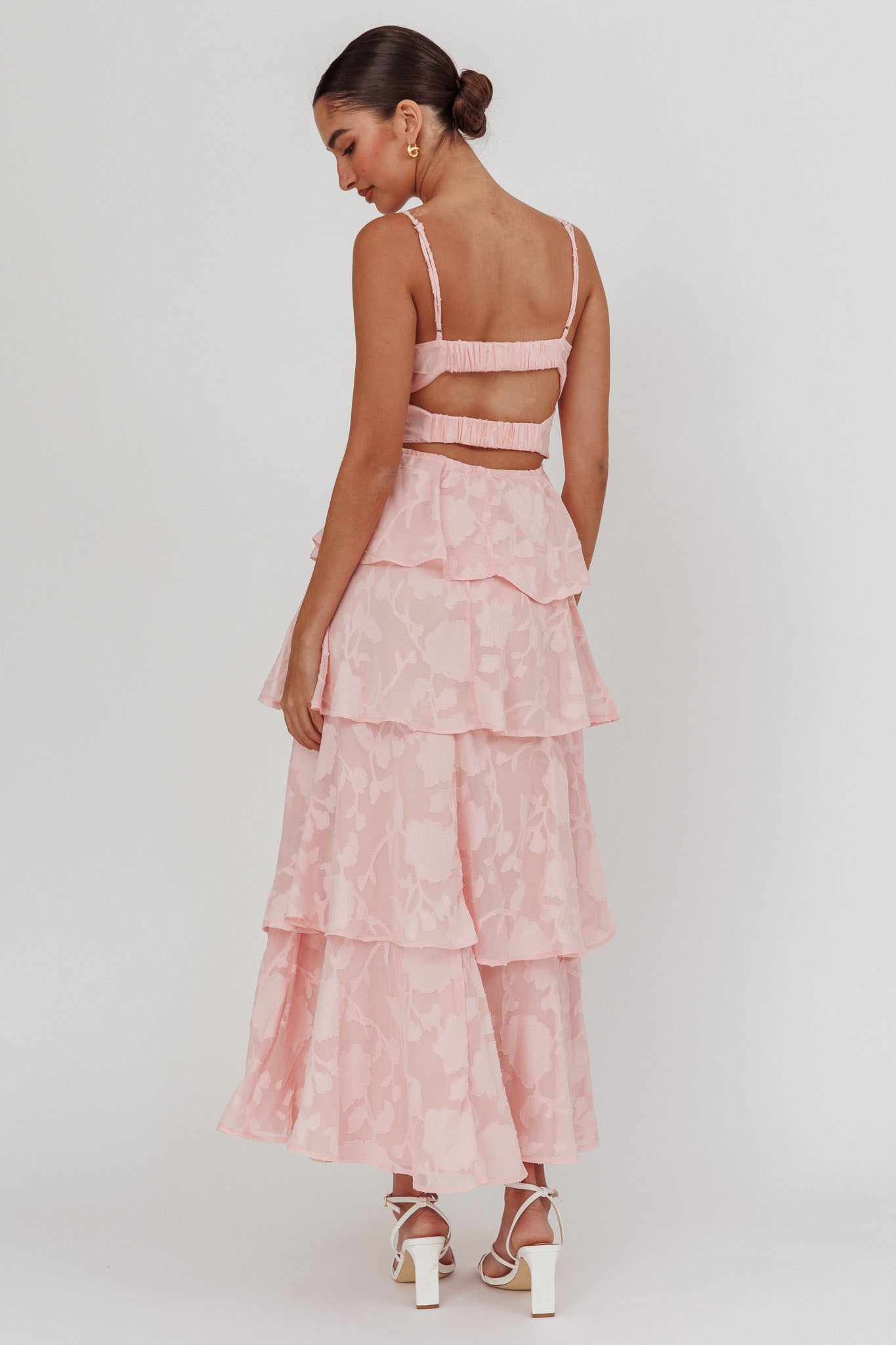 Provence Bloom Tiered Maxi Dress Jacquard Pink by Selfie Leslie Australia