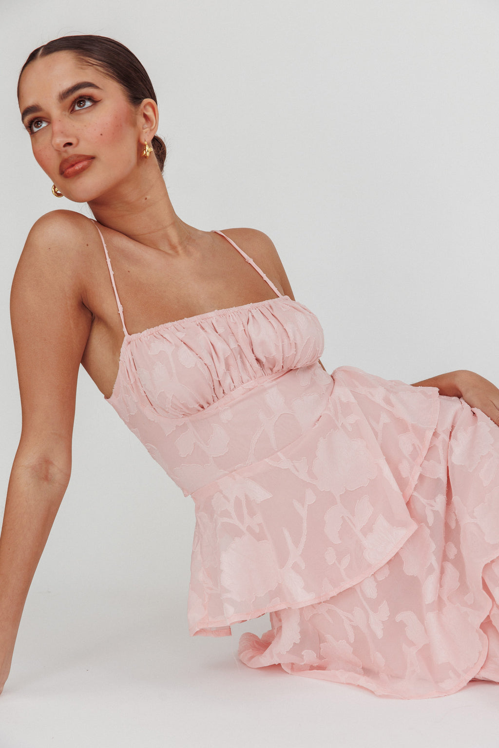 Provence Bloom Tiered Maxi Dress Jacquard Pink by Selfie Leslie Australia
