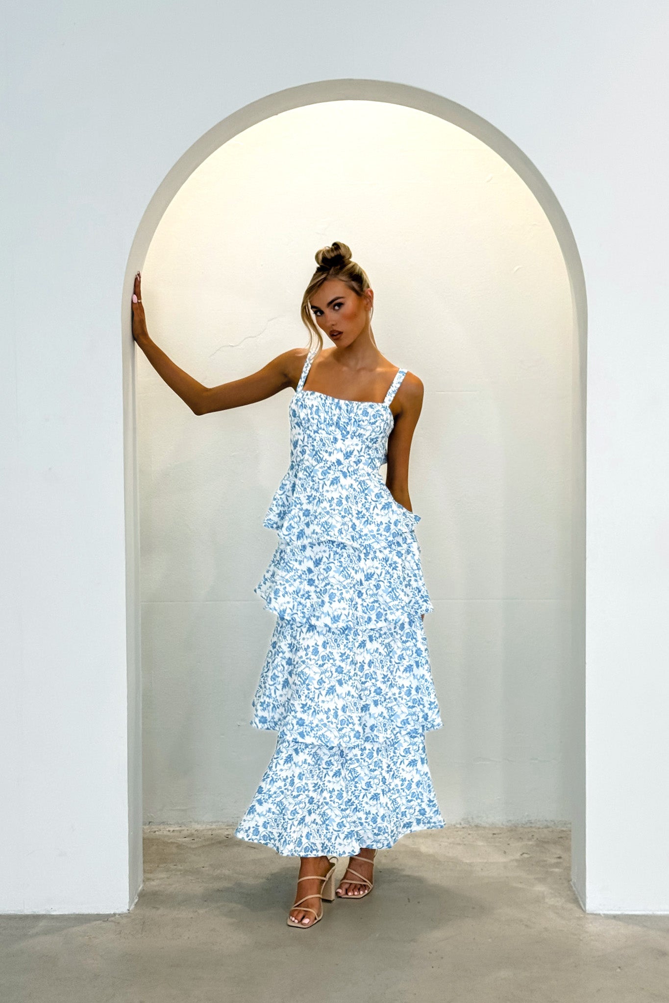 Provence Bloom Tiered Midi Dress Floral Blue | Selfie Leslie Australia Provence Bloom Tiered Midi Dress Floral Blue | Selfie Leslie Australia