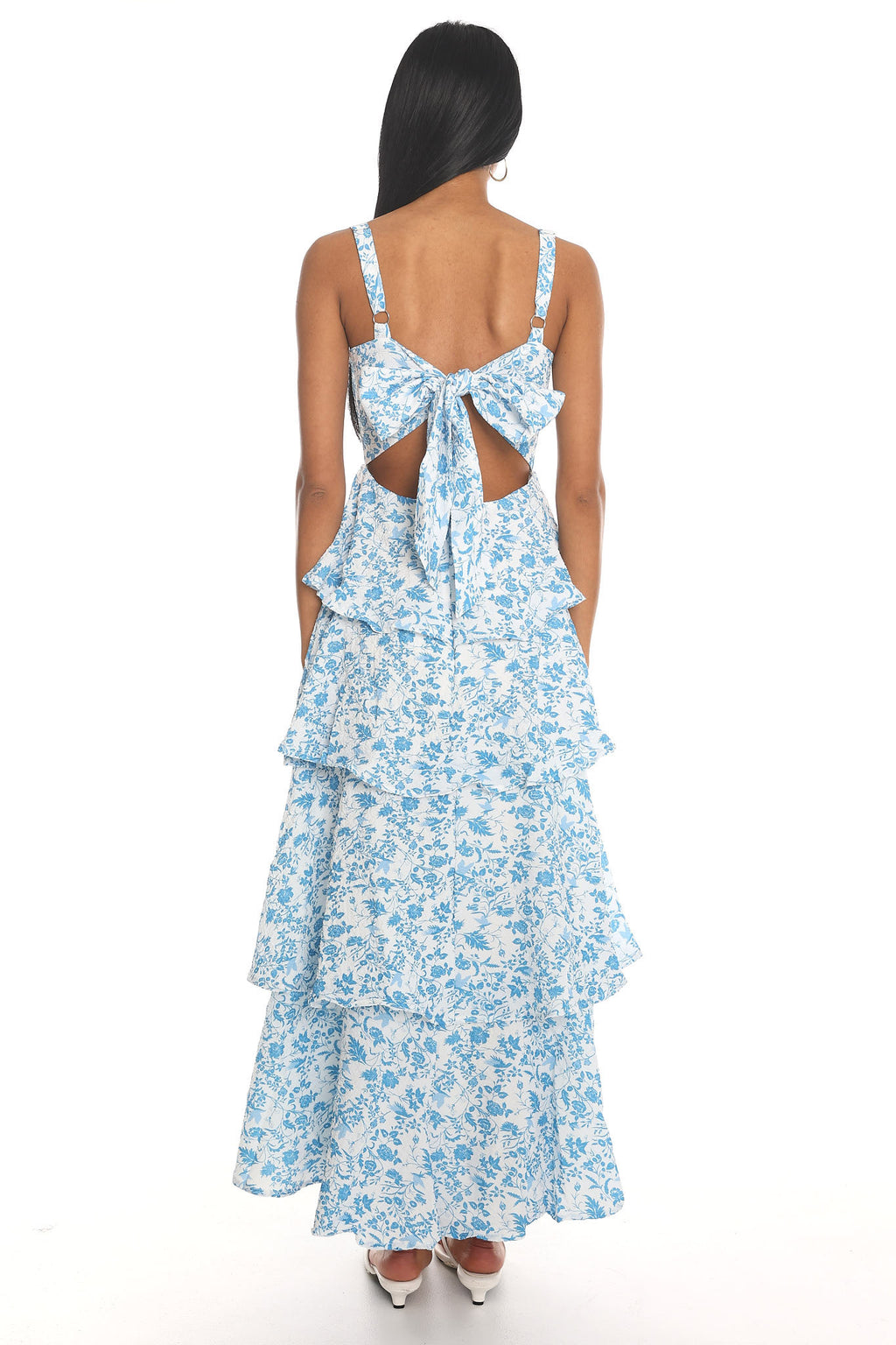 Provence Bloom Tiered Midi Dress Floral Blue by Selfie Leslie Australia