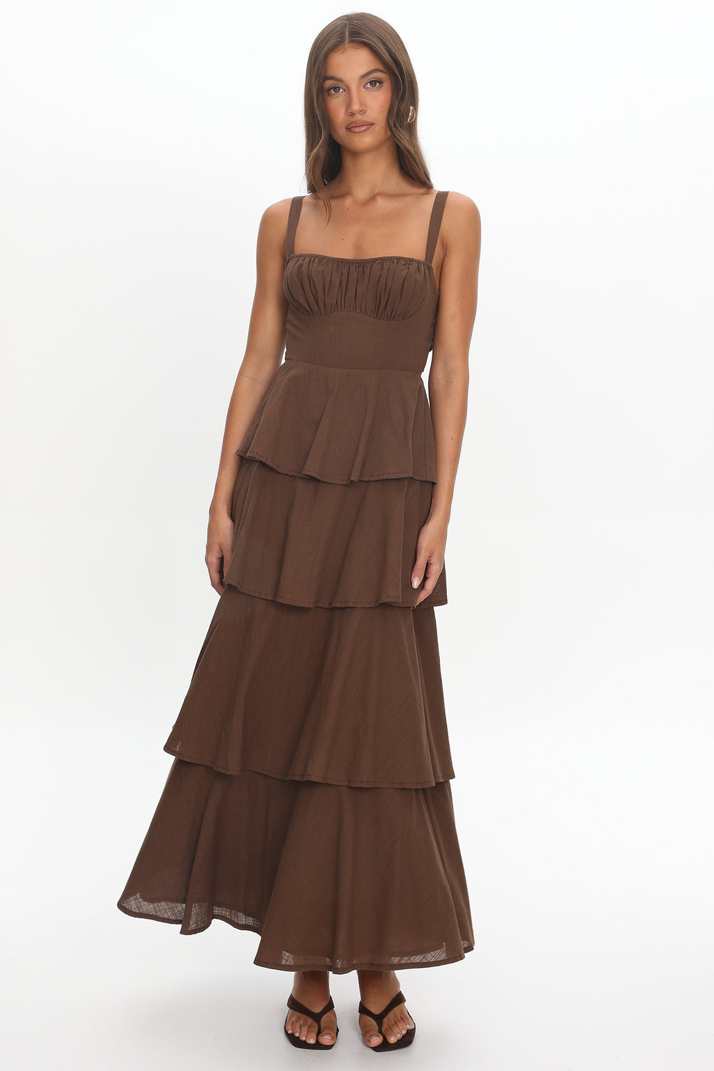 Provence Bloom Tiered Maxi Dress Chocolate by Selfie Leslie Australia